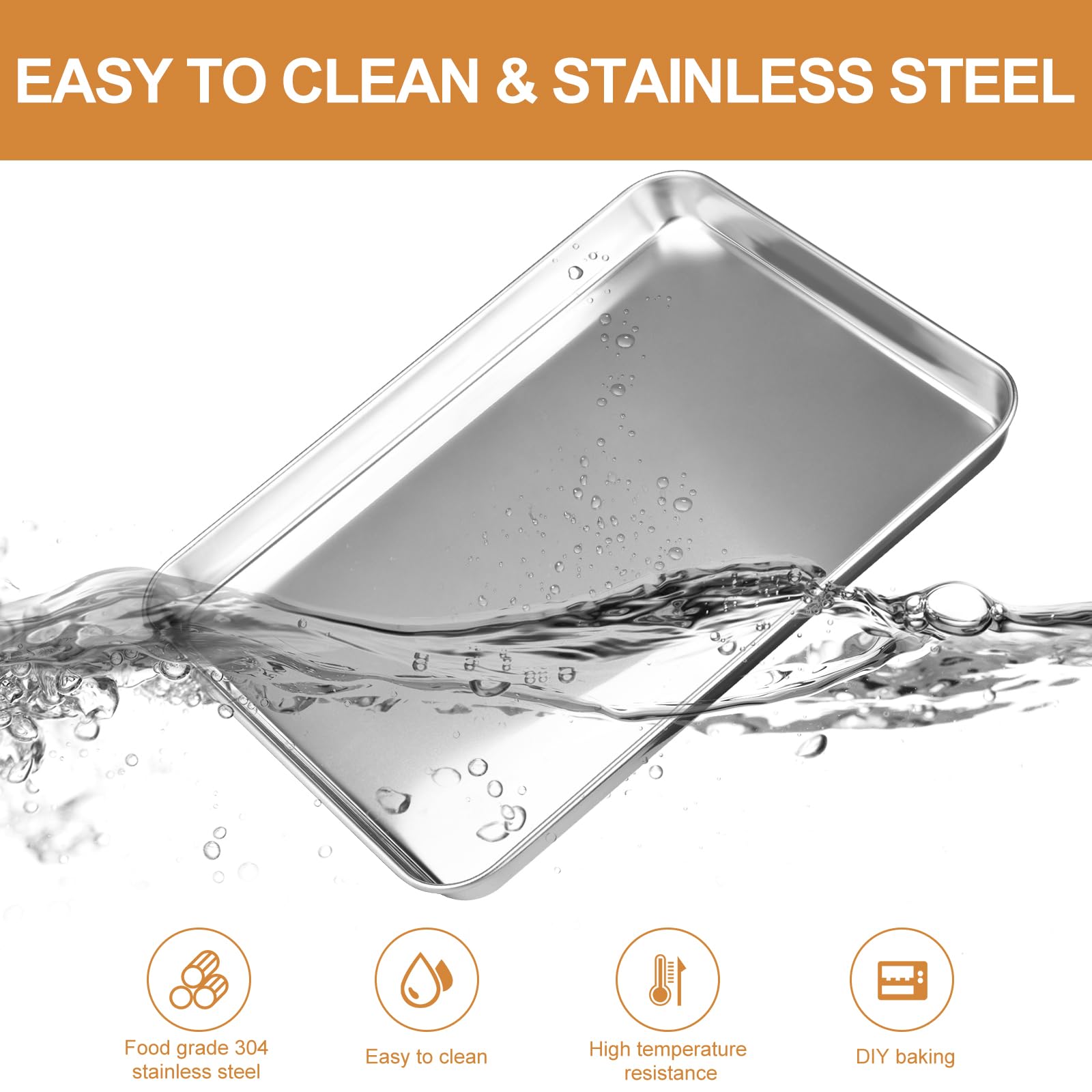 2 Pack Baking Sheet,Heavy Duty Stainless Steel Baking Pans Tray,Size 12.5 × 9.5 × 1 Inch,Cookie Sheet for Baking,Mirror Finish & Non Toxic & Easy Clean & Dishwasher Safe