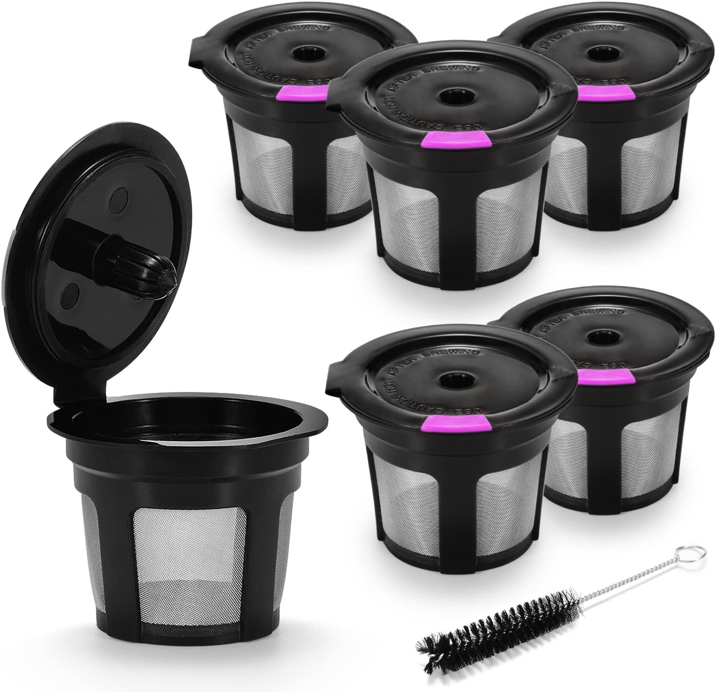 STYDDI Reusable K Cups for Keurig, 6-Pack Refillable Coffee Filter Pods for Keurig 1.0 and 2.0 Brewers with Cleaning Brush