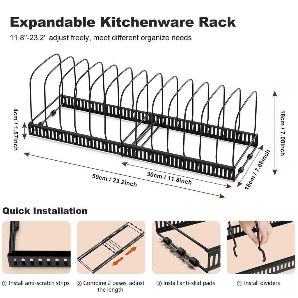 Housolution Cutting Board Organizer Rack, Expandable Baking Tray and Cookie Sheet Organizer with 14 Adjustable Dividers, Bakeware Organizer Pot and Pan Holder for Cabinet, Black