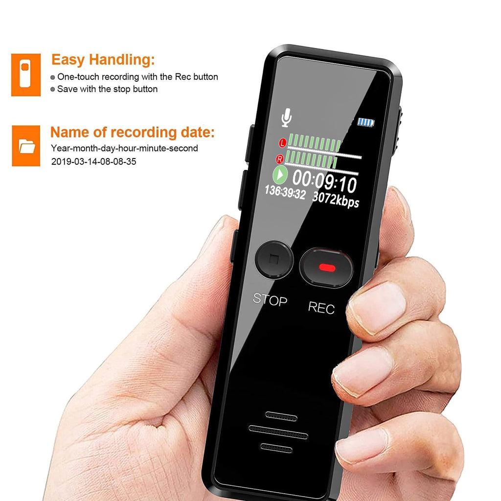 Liebssen Digital Voice Recorder with Playback, Enhanced Audio Dictaphone with One Touch, 8G 1536Kbps HD Recording Noise Reduction USB Charge MP3 Player Recorder for Lecture Interview Meeting