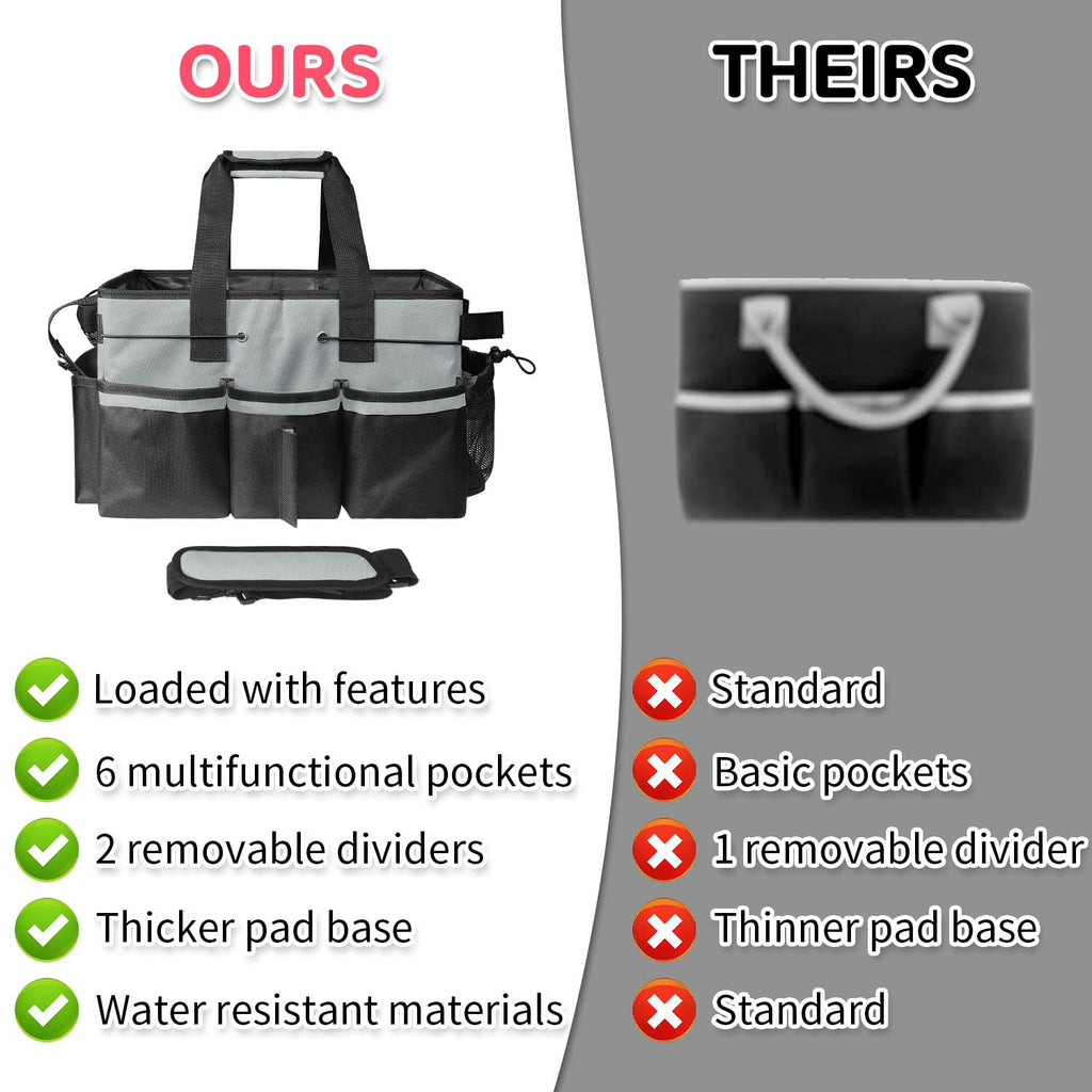 Boczif Cleaning Caddy Bag Wearable, Supplies Organizer with Handle, Shoulder Straps & Detachable Divide, Tool Organizers Tote for Cleaners & Housekeepers (Grey)