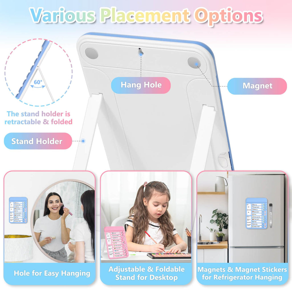 Audab 2Pcs Dry Erase Chore Chart for Kids, Magnetic Checklist Board, My Chores Slider Chart to Do List Board, Routine Chart Schedule Board Task Tracker for Home Refrigerator, Wall, Desk (Blue & Pink)