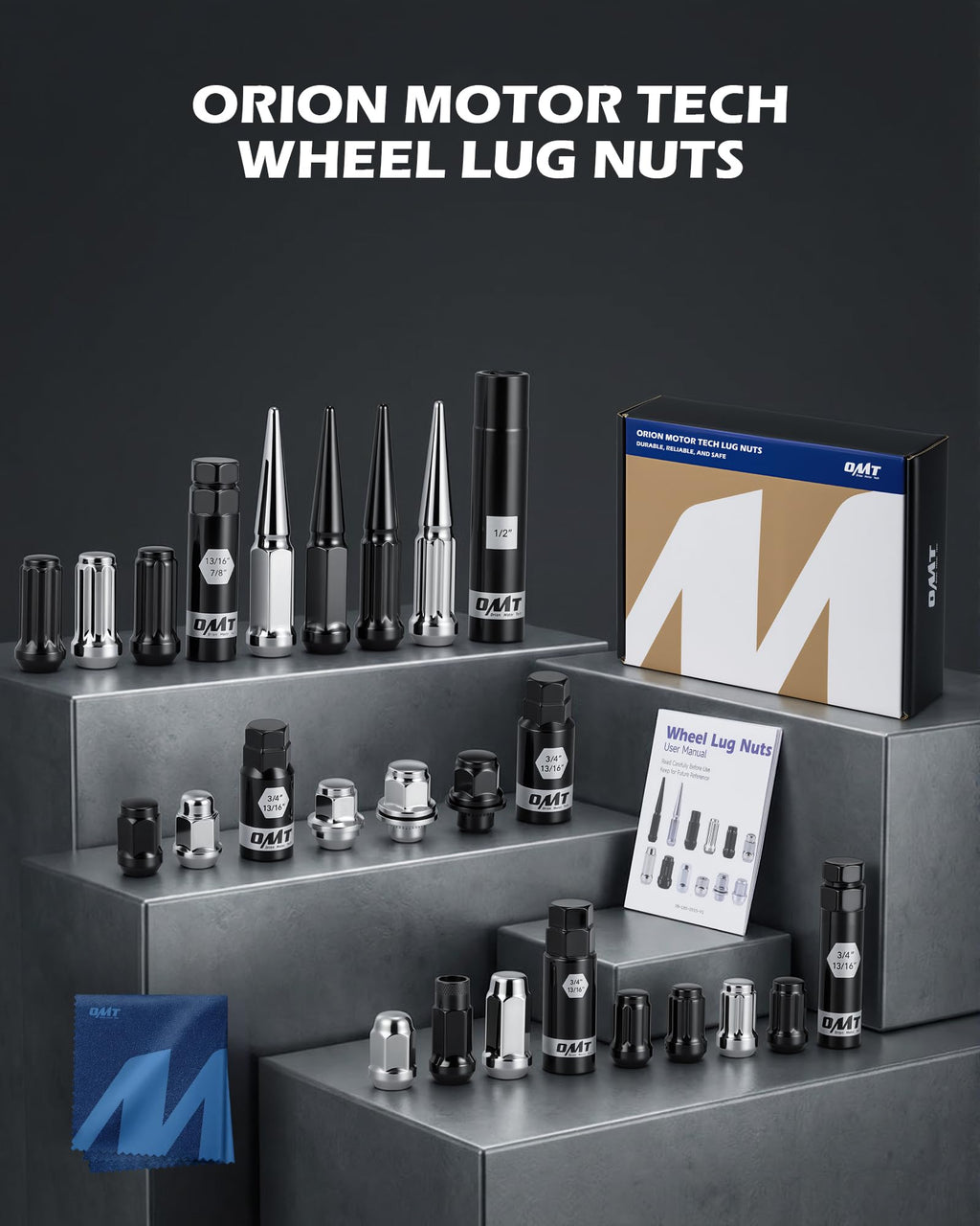 Orion Motor Tech 1/2"-20 Open End Lug Nuts, 3/4" 19mm Hex 0.84x0.9 in. Chrome Plated Wheel Lug Nuts Compatible with Dodge Dakota Ramcharger Ford Bronco Explorer F-150 Jeep Wrangler, Set of 20
