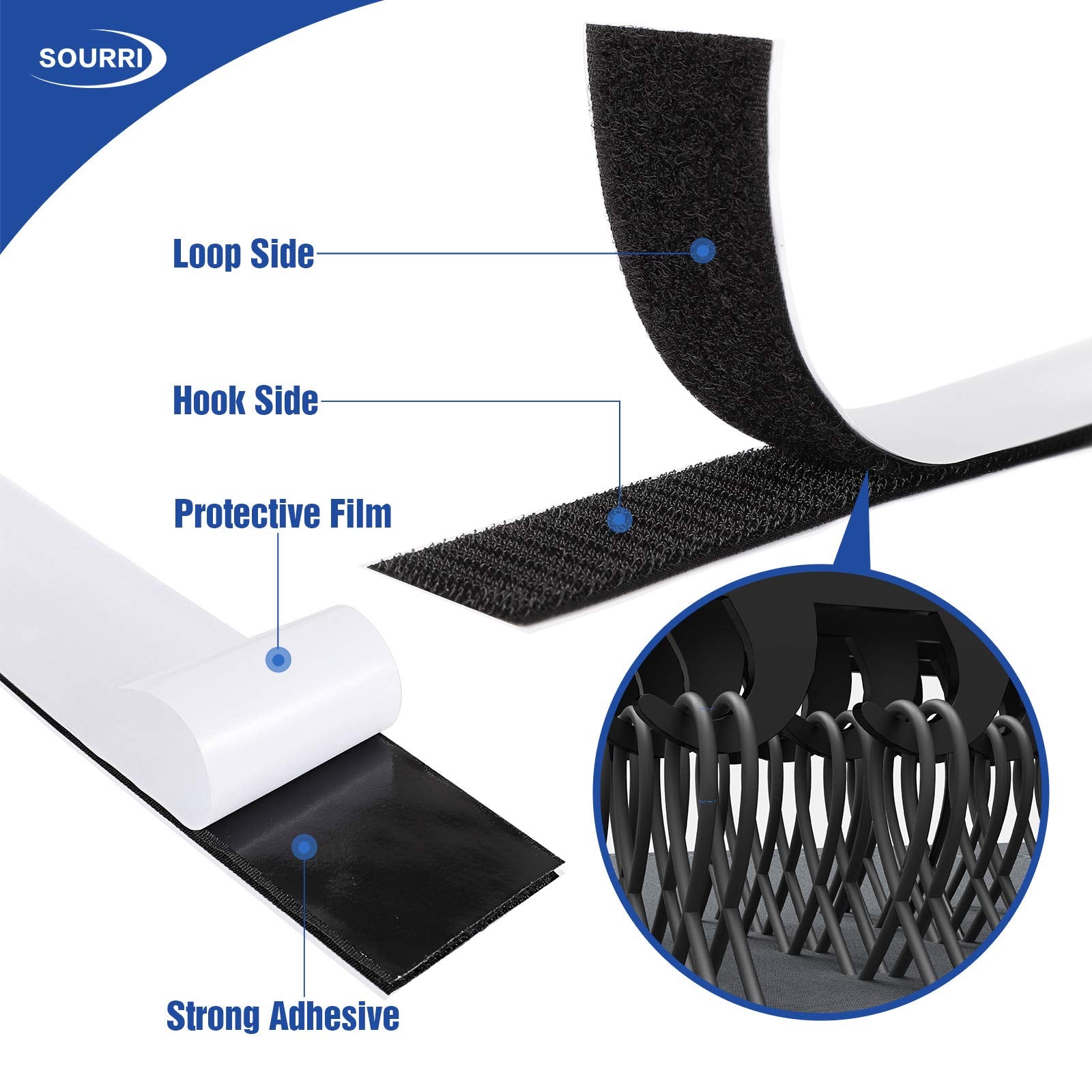 3/4 Inch x 26 Feet Hook and Loop Tape Sticky Back Fastener Roll, Nylon Self Adhesive Heavy Duty Strips Fastener for Home Office School Car and Crafting Organization