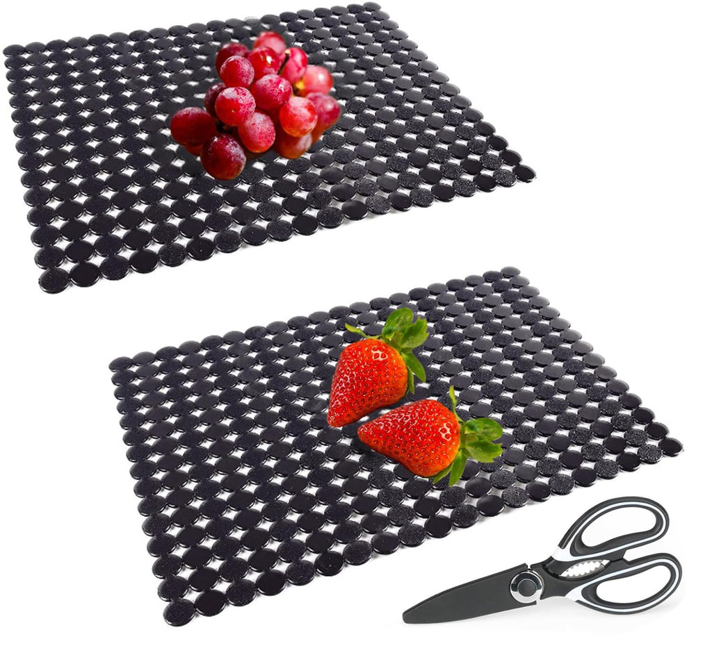 Kitchen Sink Mat for Stainless Steel/Ceramic Sinks,2 Pack Sink Protectors for Kitchen Sink with Scissors, Fast Draining,Easy to Clean,DIY Cut,15.7 X 11.8 Inch(Dark Black)