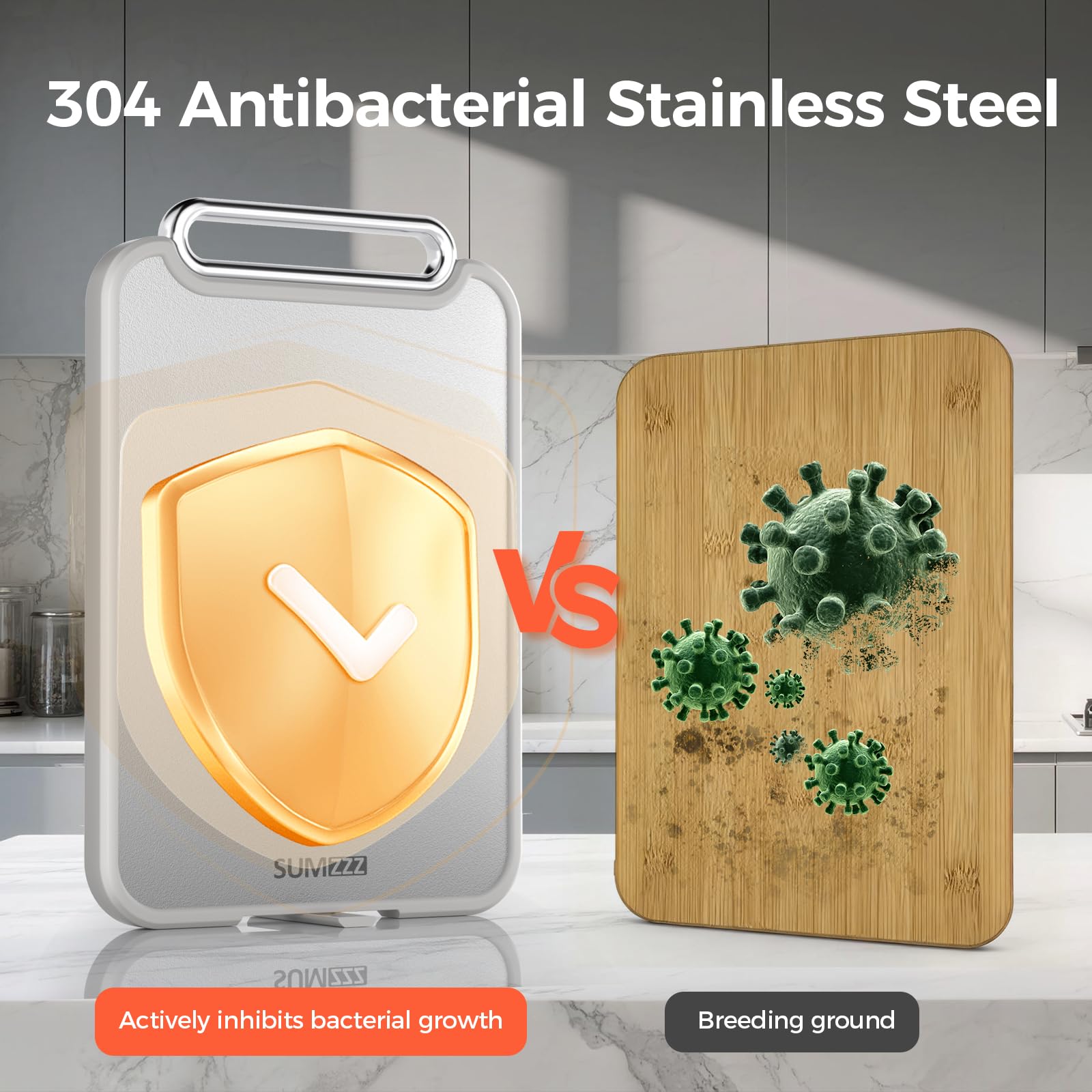 Sumzzz Stainless Steel Cutting Board for Kitchen, 2-in-1 Double-Sided Chopping Board, Dishwasher Safe, Food Grade Stainless Steel/PP, Easy to Clean, Large Size, Non-Slip, 16”×11”