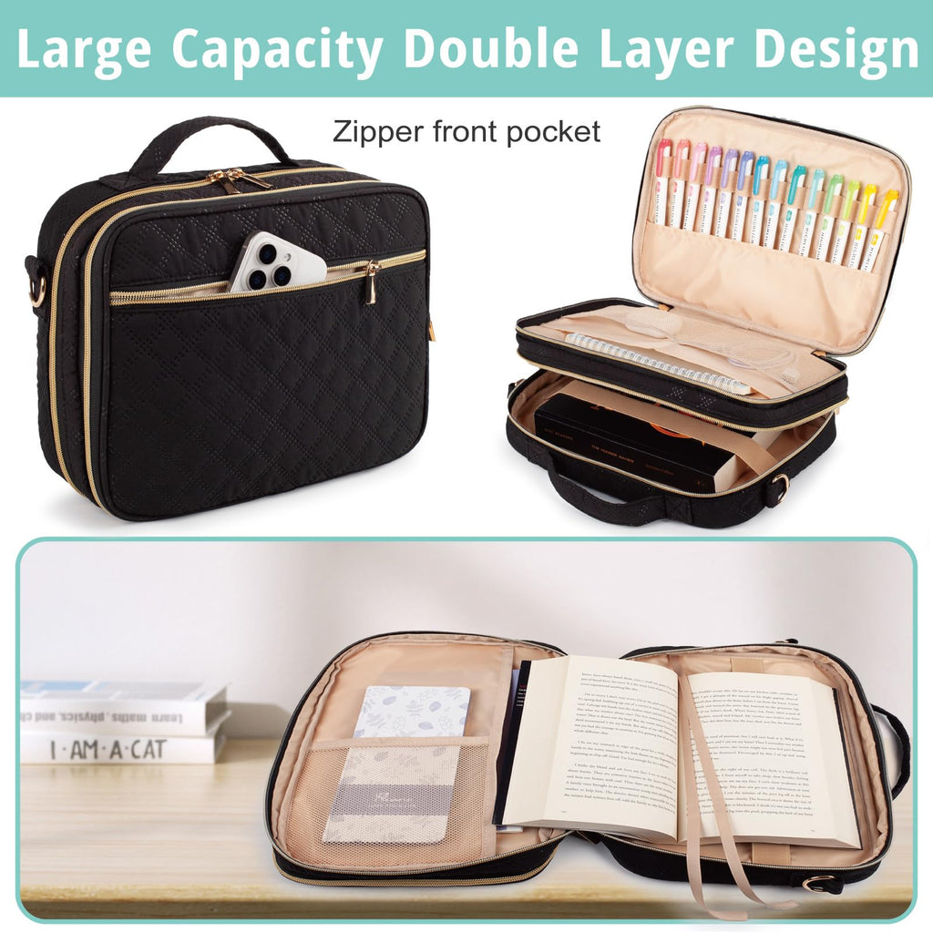 2 Layers Bible Cover for Women, Large Bible Case with Handles & Shoulder Strap, Carrying Bible Bag with Pocket