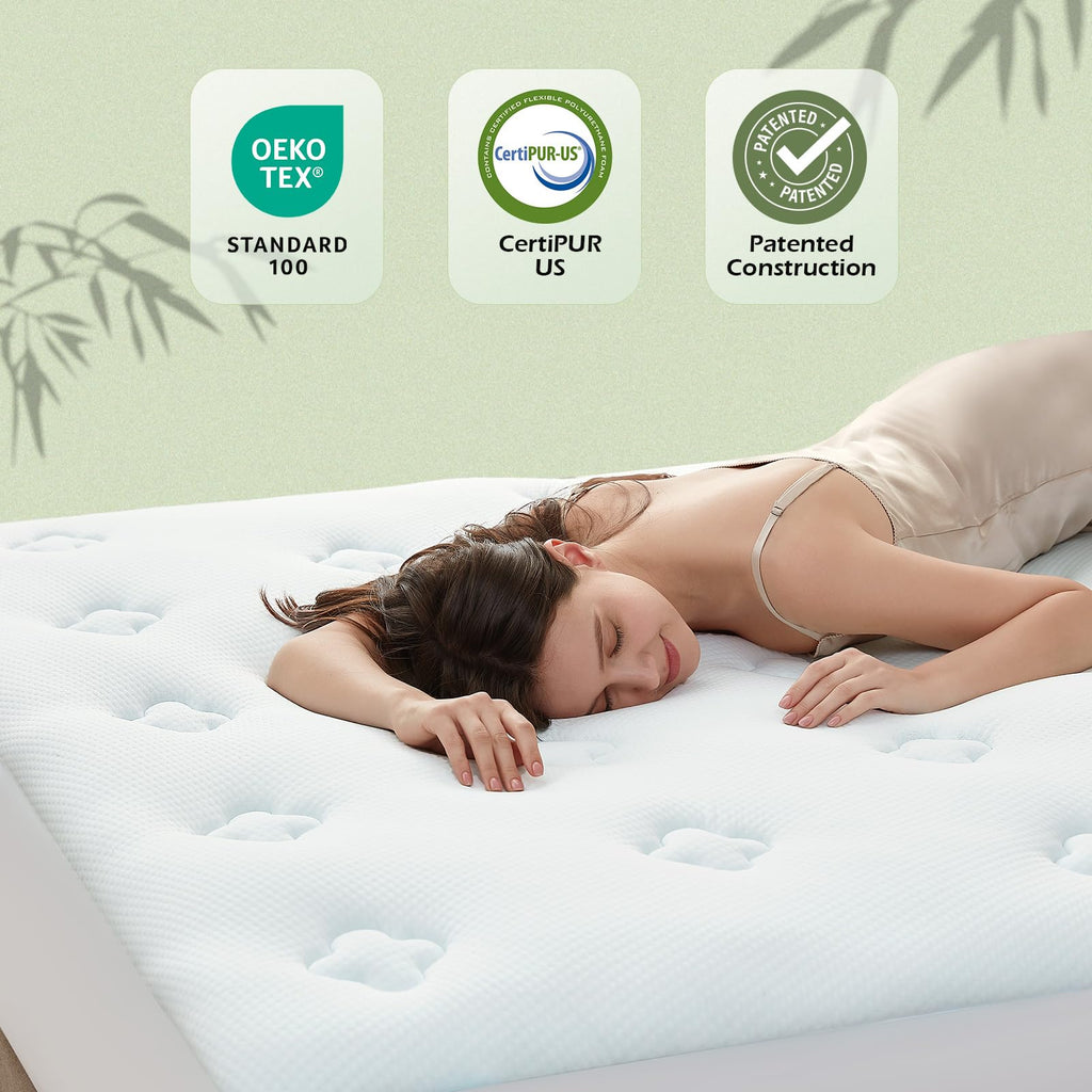 Hansleep Memory Foam Mattress Pad Twin XL, Twin XL Mattress Topper for College Dorm, Fluffy Mattress Pad with Deep Pocket, Breathable Air Mattress Topper Cover, White, 39x80 Inches