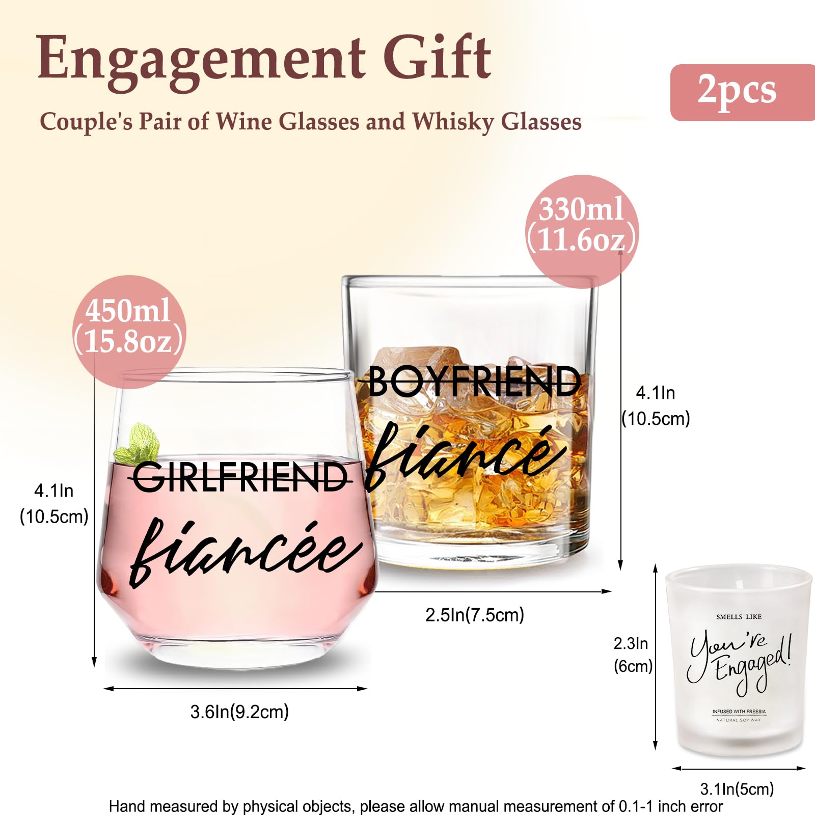 Engagement Gifts for Couples Gifts for Newly Engaged Couples Fiancee Fiance Gifts for Her and Him Whiskey Wine Glasses Bride to Be Fiance Gifts for Women Engagement Party Decorations