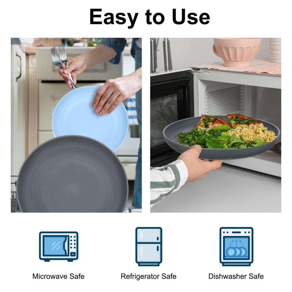 uxcell 4Pcs Plastic Plates Set, 9 Inch Unbreakable Dinner Plates Set Plastic Plates Reusable Dishwasher & Microwave Safe for Restaurants Kitchen Food Outdoor Camping, Dark Grey