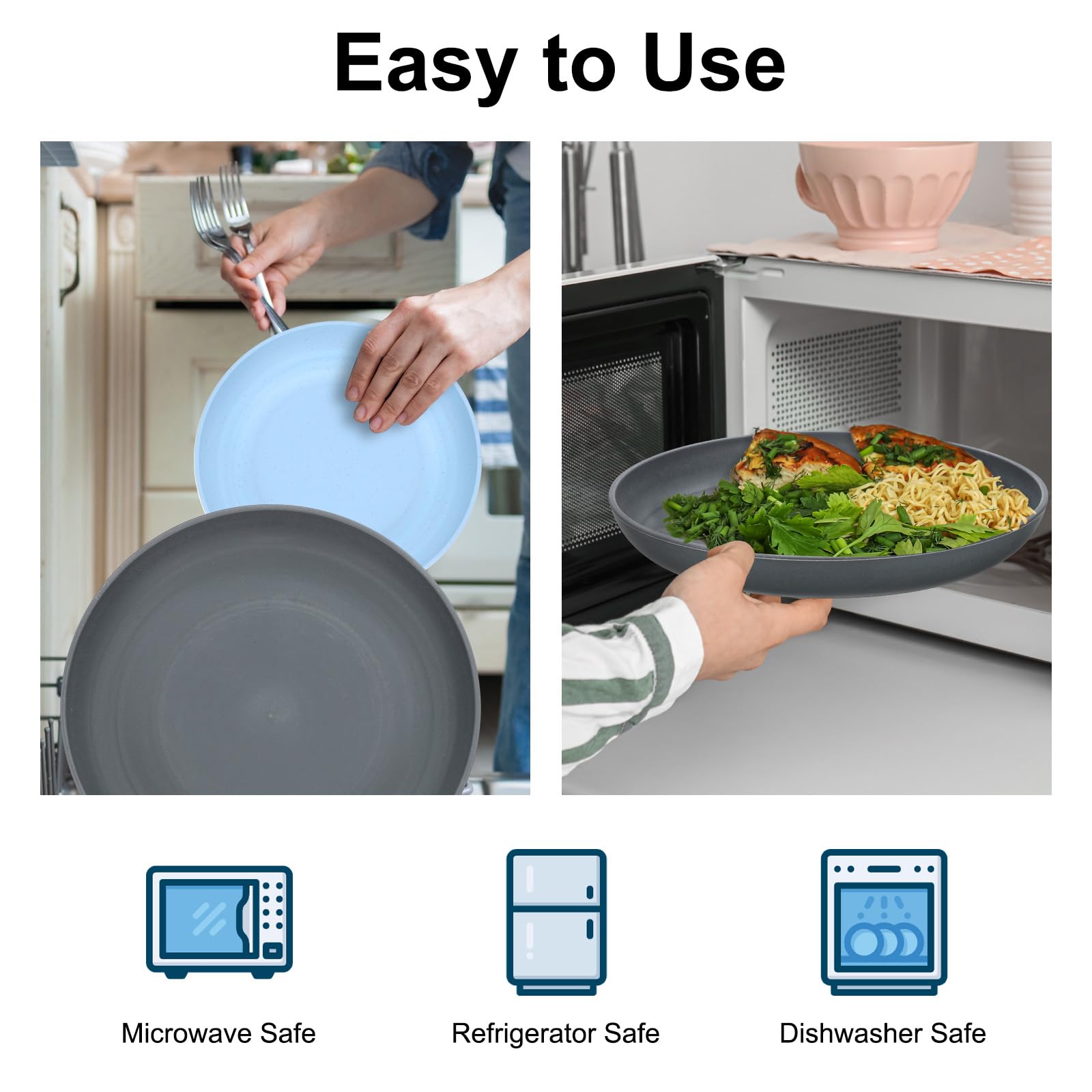 uxcell 4Pcs Plastic Plates Set, 9 Inch Unbreakable Dinner Plates Set Plastic Plates Reusable Dishwasher & Microwave Safe for Restaurants Kitchen Food Outdoor Camping, Dark Grey