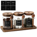 Glass Tea Coffee Sugar Canisters Set, 21oz/600ml Airtight Glass Storage Jars with Lids, Scoops, Labels & Tray, Kitchen Countertop Storage Containers