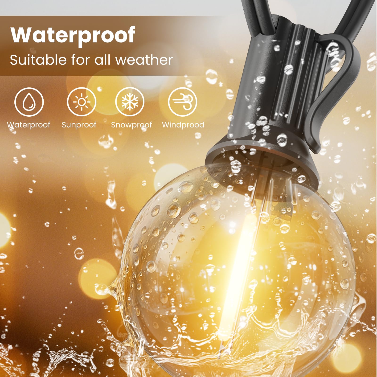 RTTY Outdoor String Lights Patio Light for Outside Waterproof G40 Shatterproof LED Bulbs, Dimmable Hanging Connectable Globe Lighting for Bistro, Backyard, Cafe, Porch, 2700K, 25 FT 13pcs