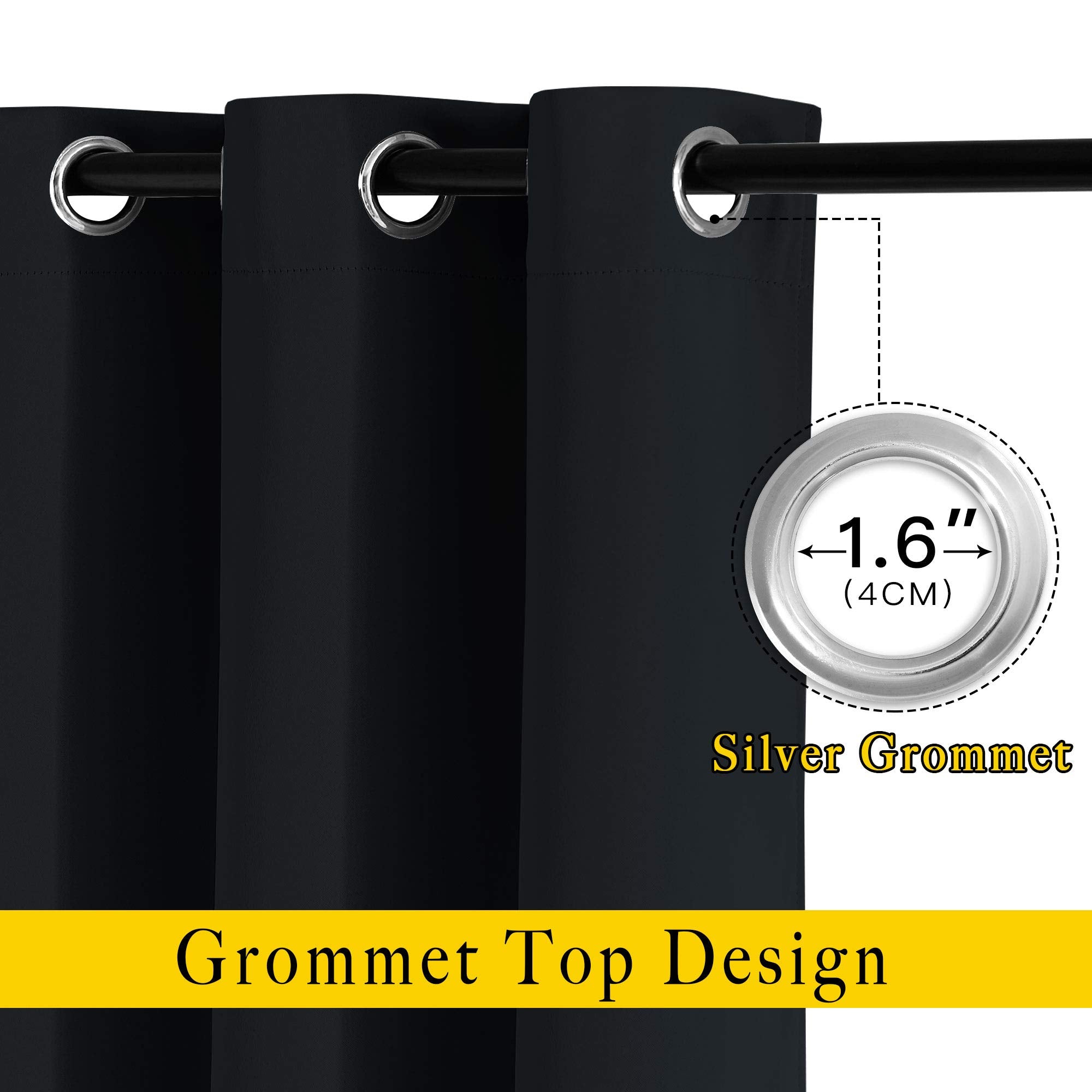 NICETOWN Blackout Curtains 2 Panels - Black Out Curtains 84 Inch Long,Insulated Curtains Room Darkening Grommet Curtains for Bedroom Living Room Windows (52 by 84 Inches,Black,Set of 2)