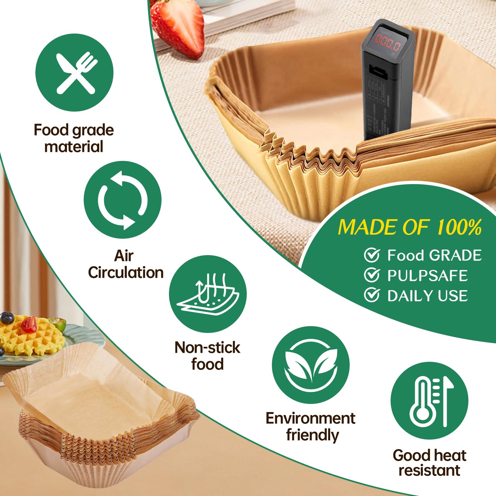 300PCS Air Fryer Liners for Ninja Crispi Air Fryer, Air Fryer Parchment Paper Liners, Square Disposable Paper Liner, Airfryer Liners Baking Paper for Ninja Crispi 4QT&6 Cup Glass Containers