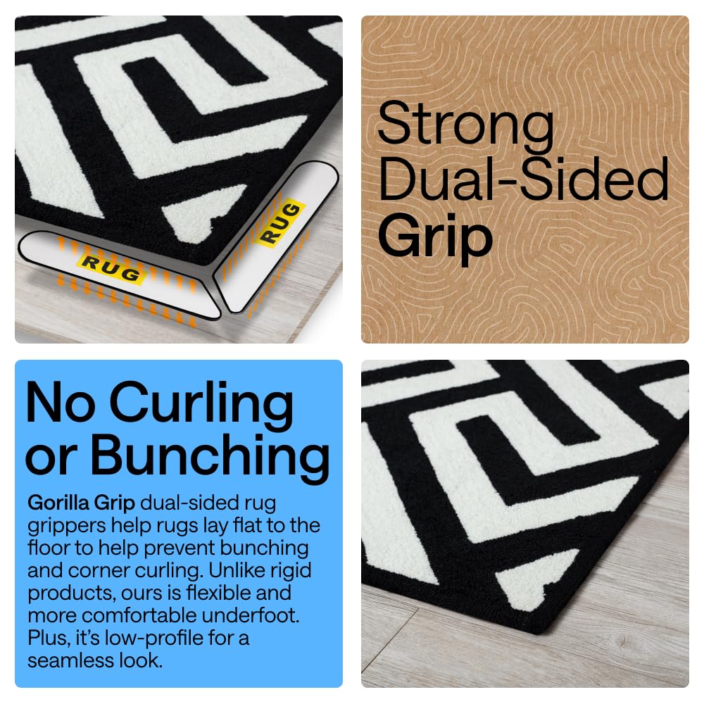 GORILLA GRIP 16 Pc Rug Gripper Pads Keep Area Rugs Corners from Curling, Reusable Double-Sided Stickers Holds Down Carpet in Place, Grips on Tile and Hardwood Floors Helps Prevent Sliding, Home Décor