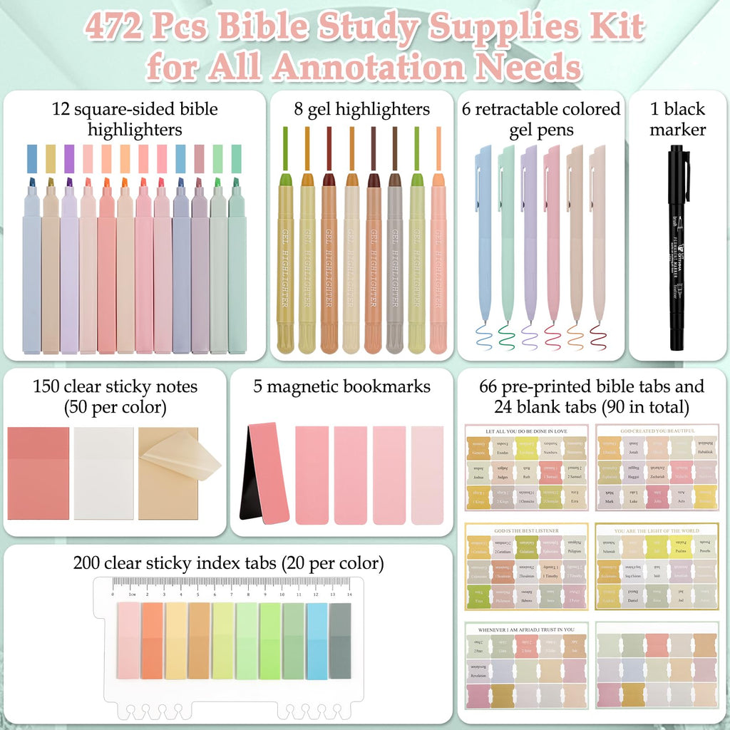 Bible Journaling Kit, Bible Study Supplies Journaling Kit with Highlighters Marker Pens No Bleed Strip Index Tabs Bible Accessories Set for Women Students Beginner, Christian Gifts