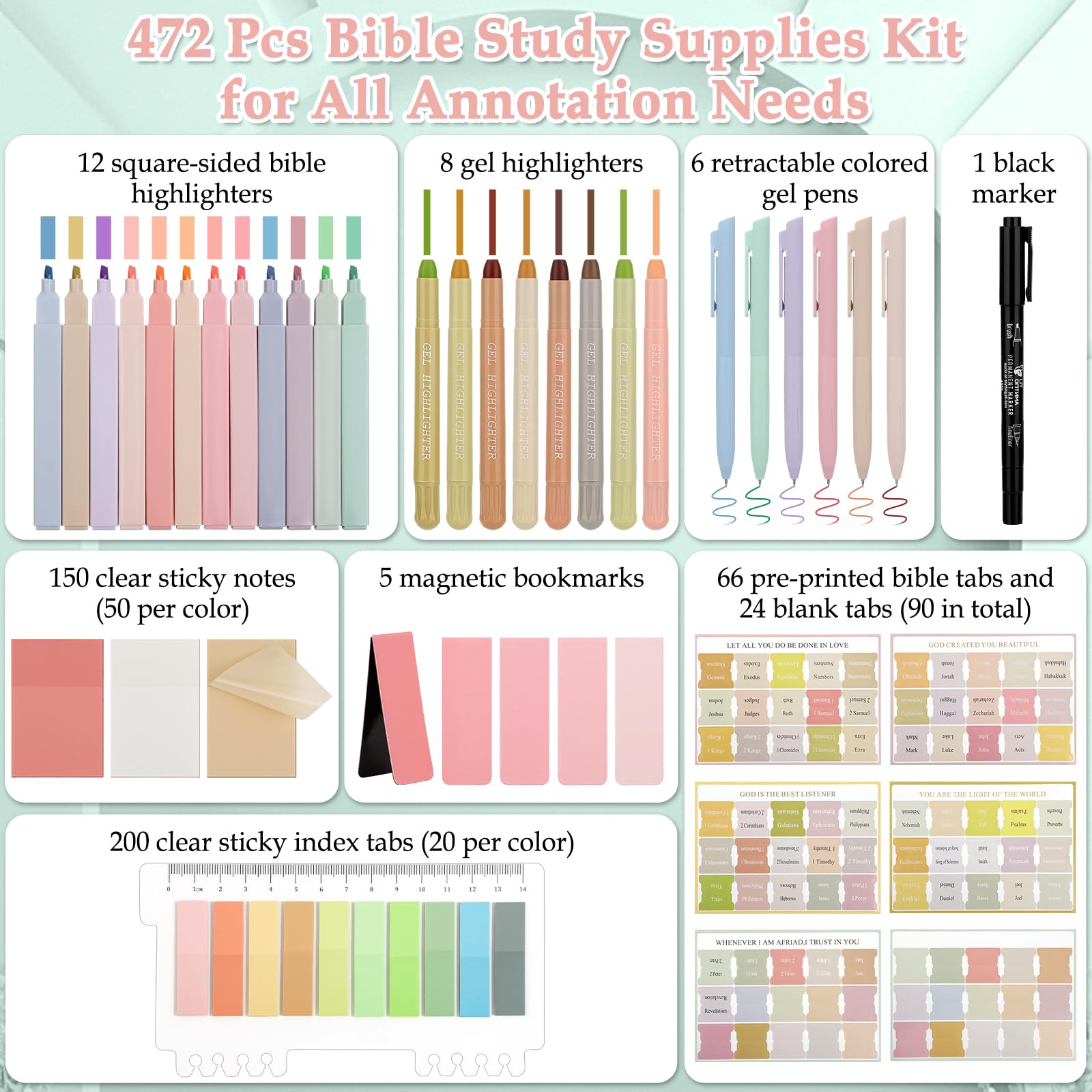 Bible Journaling Kit, Bible Study Supplies Journaling Kit with Highlighters Marker Pens No Bleed Strip Index Tabs Bible Accessories Set for Women Students Beginner, Christian Gifts