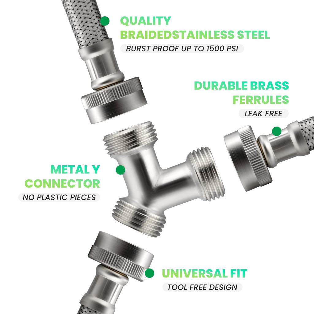 Watflow 4FT Steam Dryer Hose Installation Kit with 3/4" FHT 90 Degree 304SS Elbow Hose, 1ft Inlet Adapter and Y Connector,Fits All Normal Household Water Supply Lines