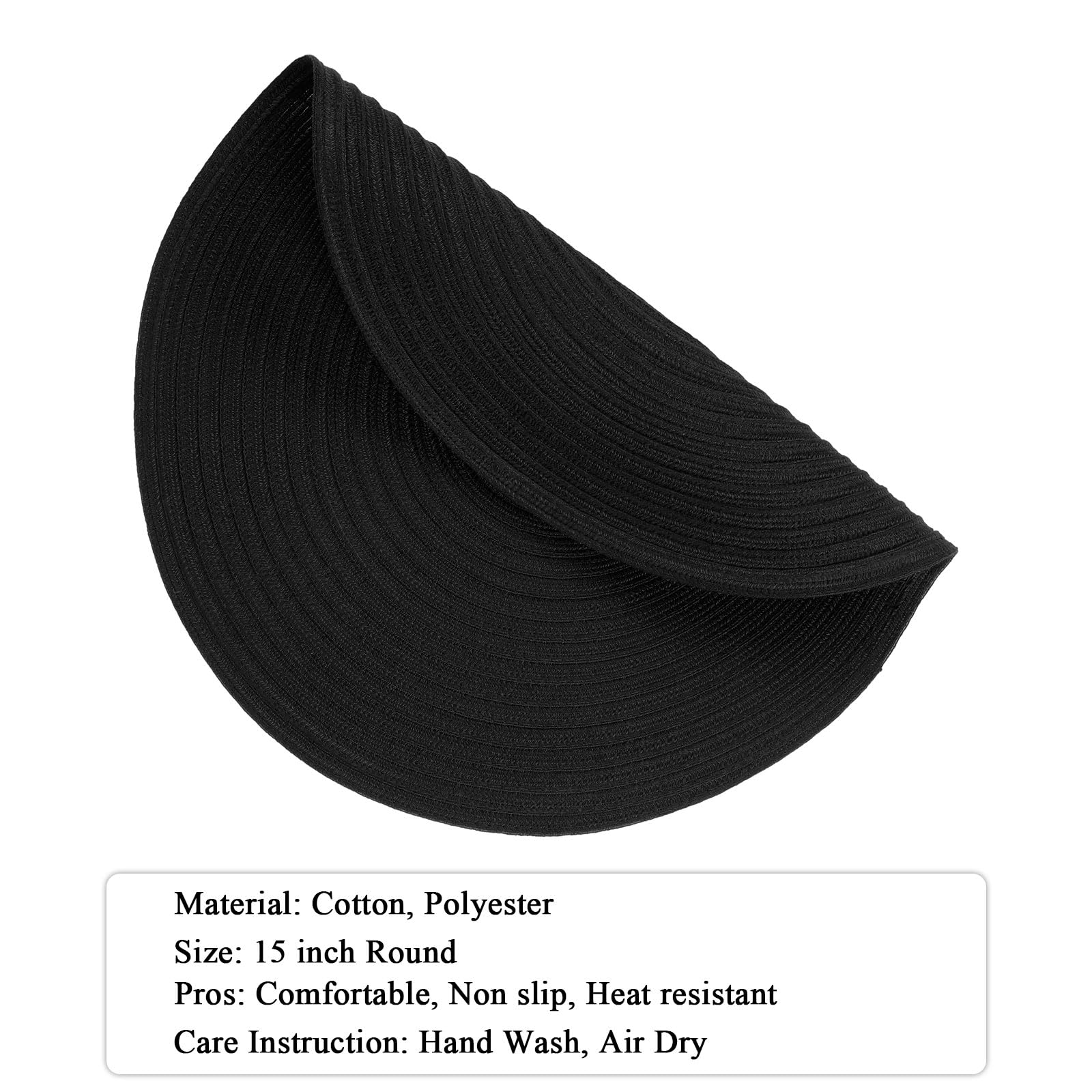 SHACOS Round Braided Placemats Set of 6 Washable Cotton Polyester Woven Round Table Mats 15 inch Heat Resistant (Black, 6)