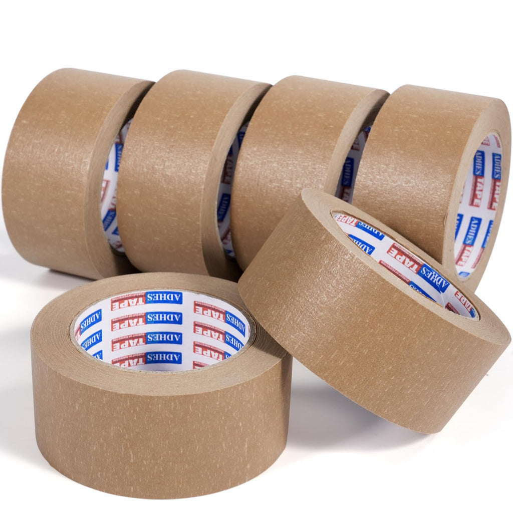 ADHES Biodegradable Kraft Paper Tape, Eco Friendly & Writable & Uncoated Paper Packing Tape Brown Packing Tape for Masking, Sealing, and Packaging Use, 2 inch x 55 Yards, 6 Rolls
