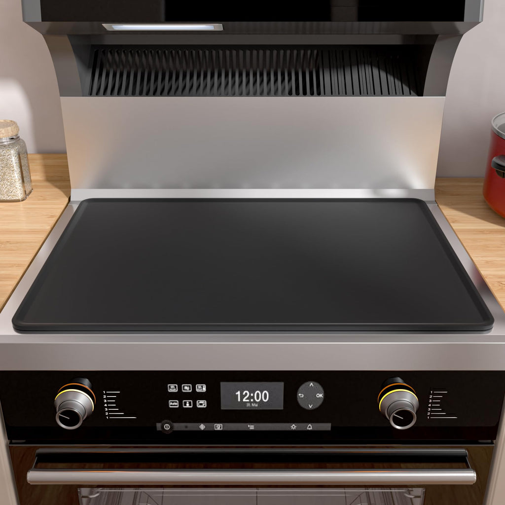 Iycnkok Electric Stove Top Protector Cover - Upgraded 28"x20" Silicone Stovetop Cooktop Oven Burner Mat for Glass RV Induction Countertop Protector - Black