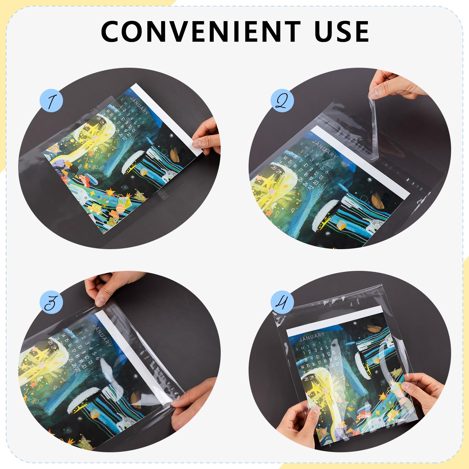 AUEAR, 5"x7" (100 Pack) Clear Plastic Sleeves - Acid Free 1.6mil Crystal Resealable Bags - Fit for 5x7 Art Prints, Photos, Cards & Envelope