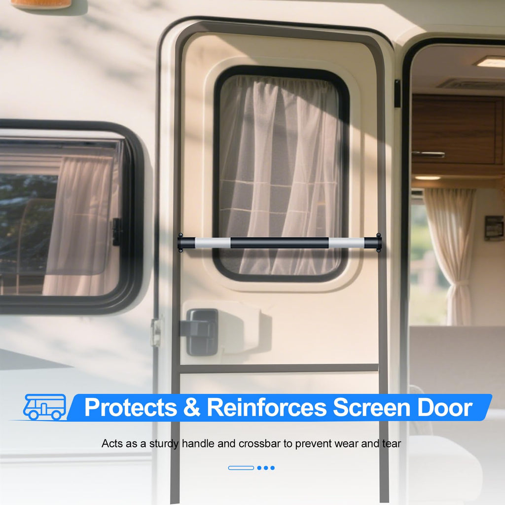 RV Screen Door Handle Adjustable Cross Bar Universal Fit Push Bar Metal and Plastic Durable Construction Crossbar for Travel Trailer Motorhome Camper Accessories