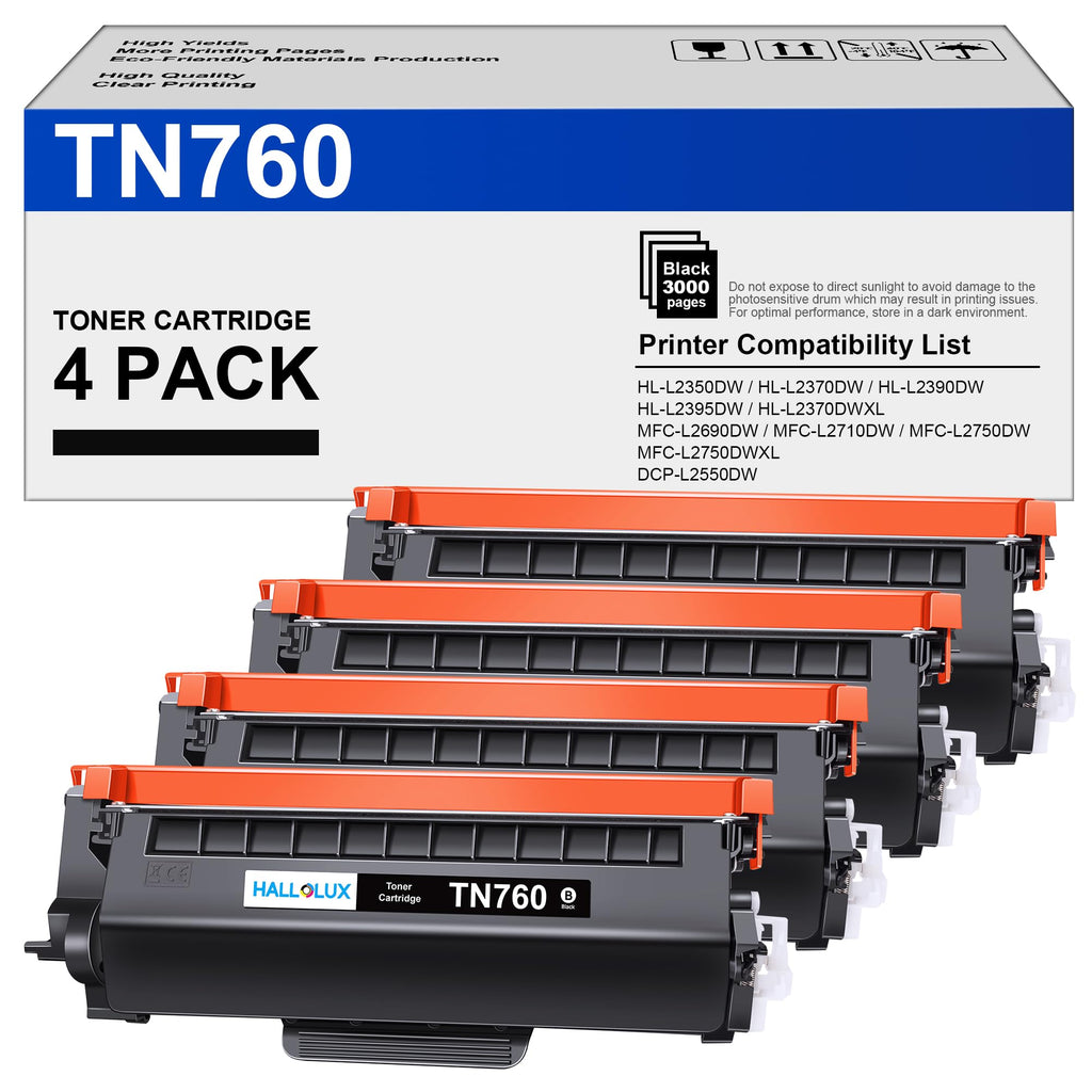 (4 Black) TN760 Toner Cartridge for Brother TN 760 TN730 TN-760 TN-730 Replacement for Brother DCP-l2550DW HL-L2390DW Toner Use for DCP 2550DW MCF L2690DW L2710DW L2750DW HL-L2350DW L2390DW Printer