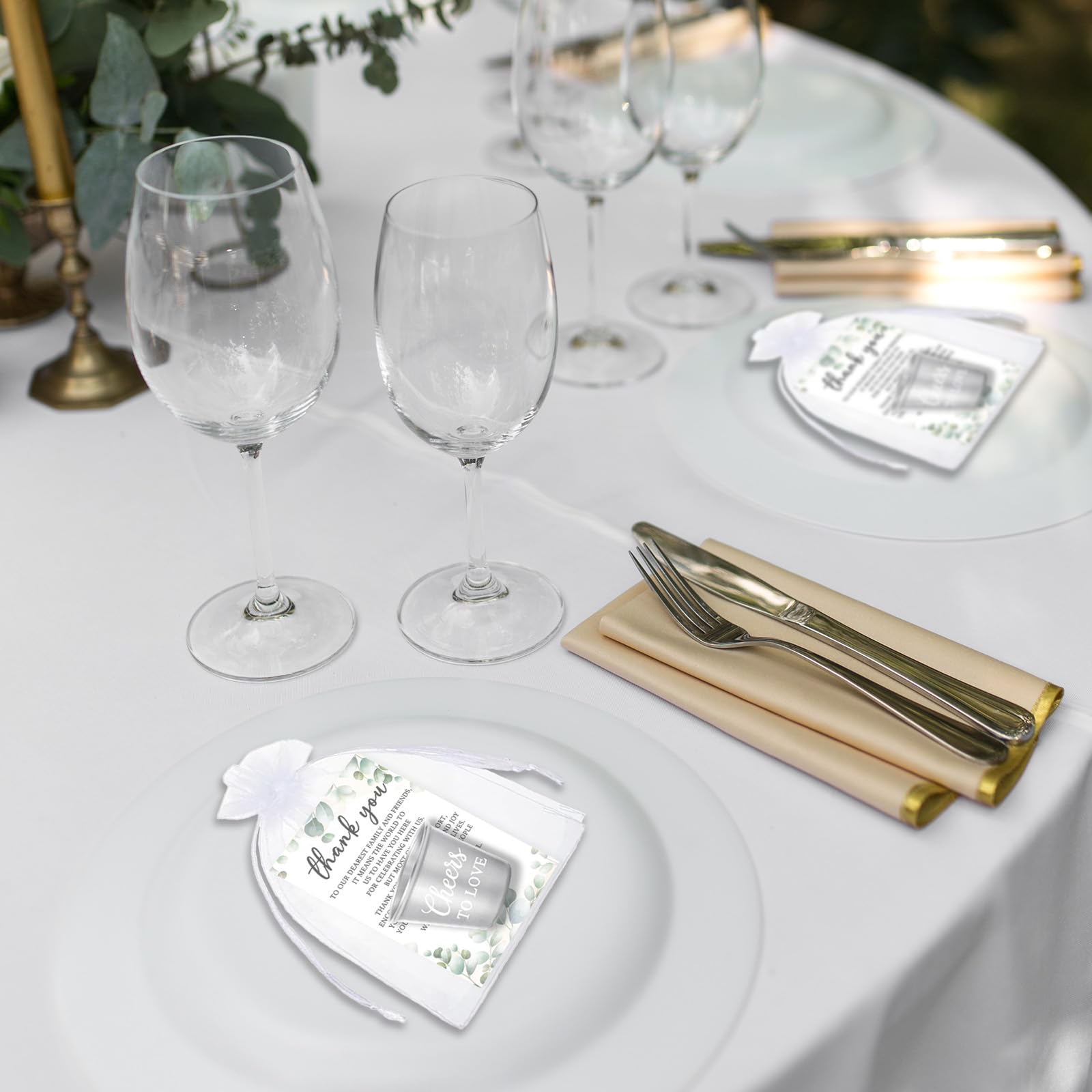 50 Set Wedding Favors for Guests Bulk - 1.5oz Cheers to Love Stainless Steel Shot Glasses with Thank You Cards and Organza Bags Souvenir Gifts for Guests Engagement, Wedding, Bridal Party