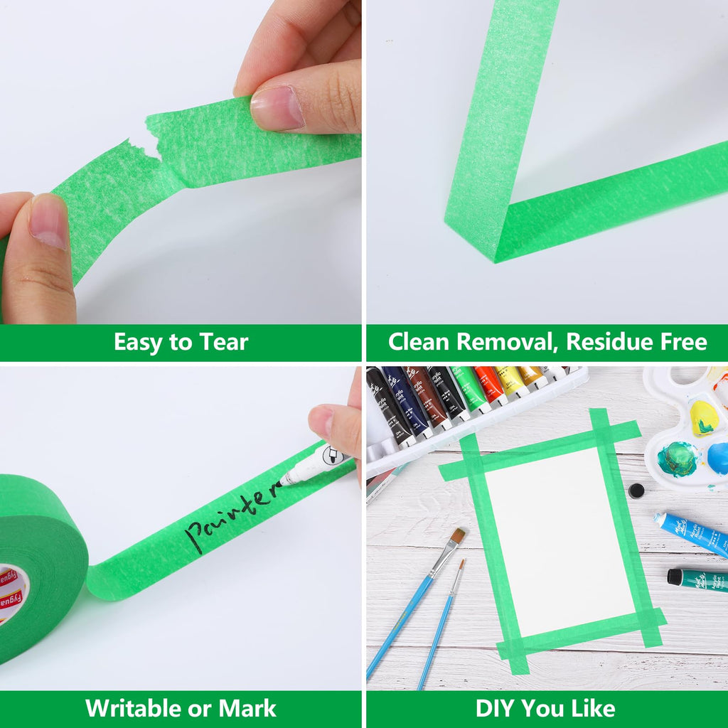 4 Rolls Green Painters Tape 24mm x 55 Yards Green Masking Tape Painters Tape for DIY, Labeling, Car, Art Supplies, General Painting