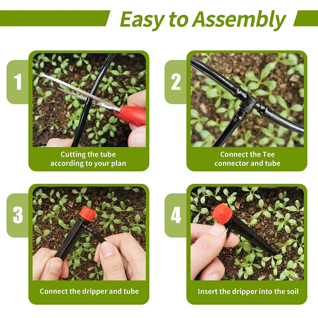 Hakioi 100 pcs Drip Emitters for 1/4 inch Drip Irrigation Tubing 360 Degree Adjustable Water Flow Irrigation Emitters Drippers for Drip Irrigation Irrigation Drip Heads for Flower Plant