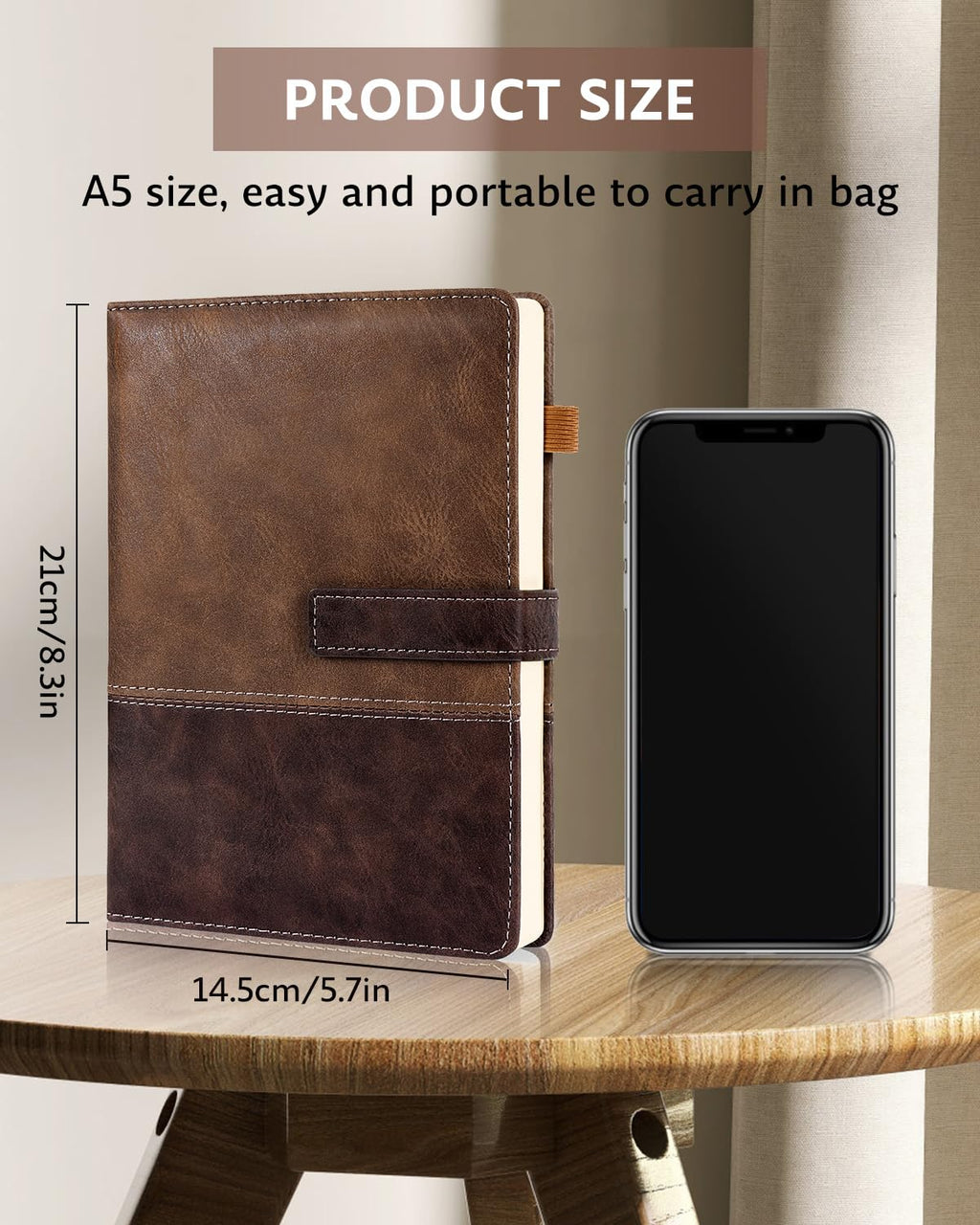 Leather Notebook Journal with Pen, A5 Lined Hardcover Notebook with Magnetic Closure, 240 Pages Daily Journal for Men Women, Ruled Journals Notebooks for Work, Writing, Note Taking - Brown