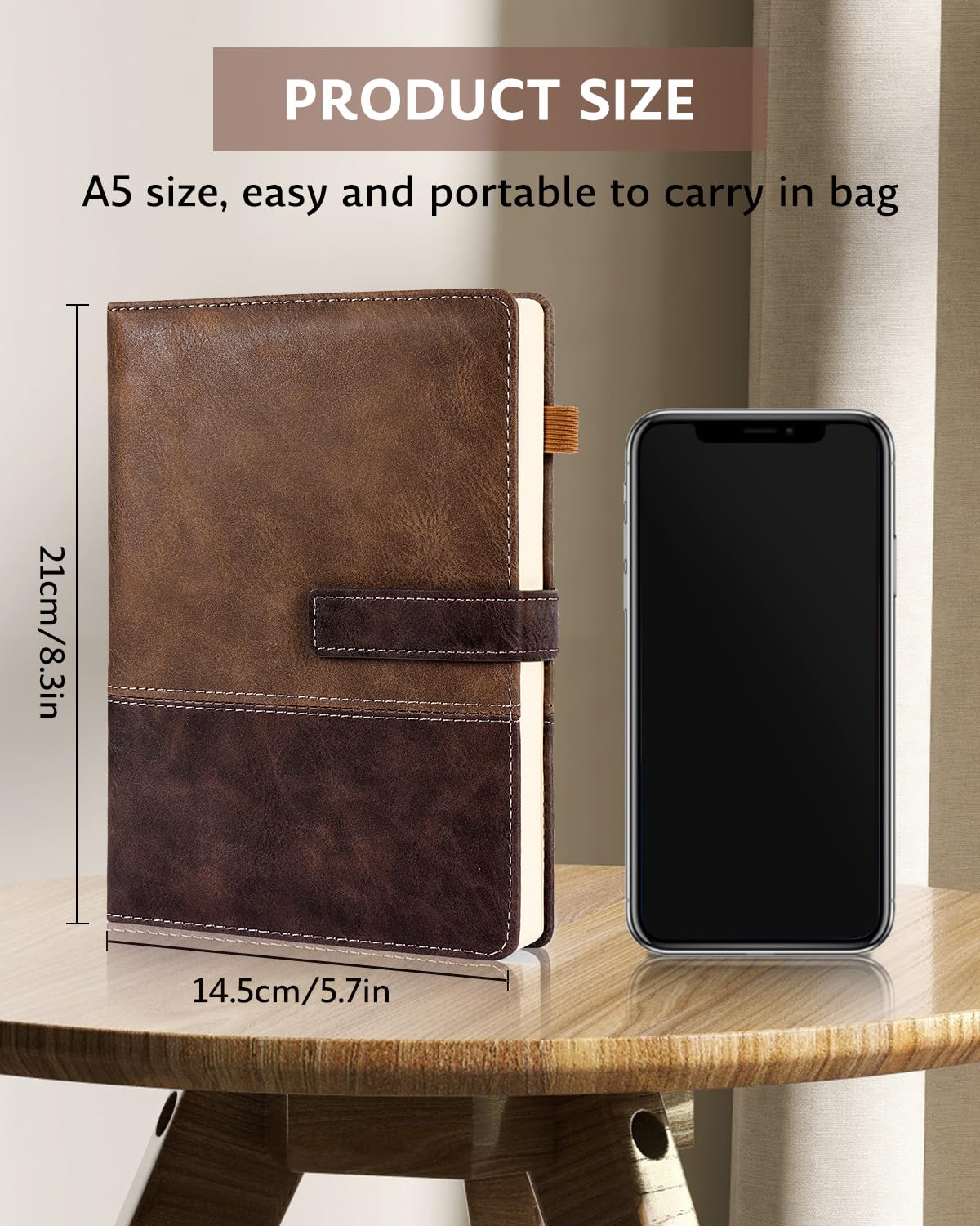 Leather Notebook Journal with Pen, A5 Lined Hardcover Notebook with Magnetic Closure, 240 Pages Daily Journal for Men Women, Ruled Journals Notebooks for Work, Writing, Note Taking - Brown
