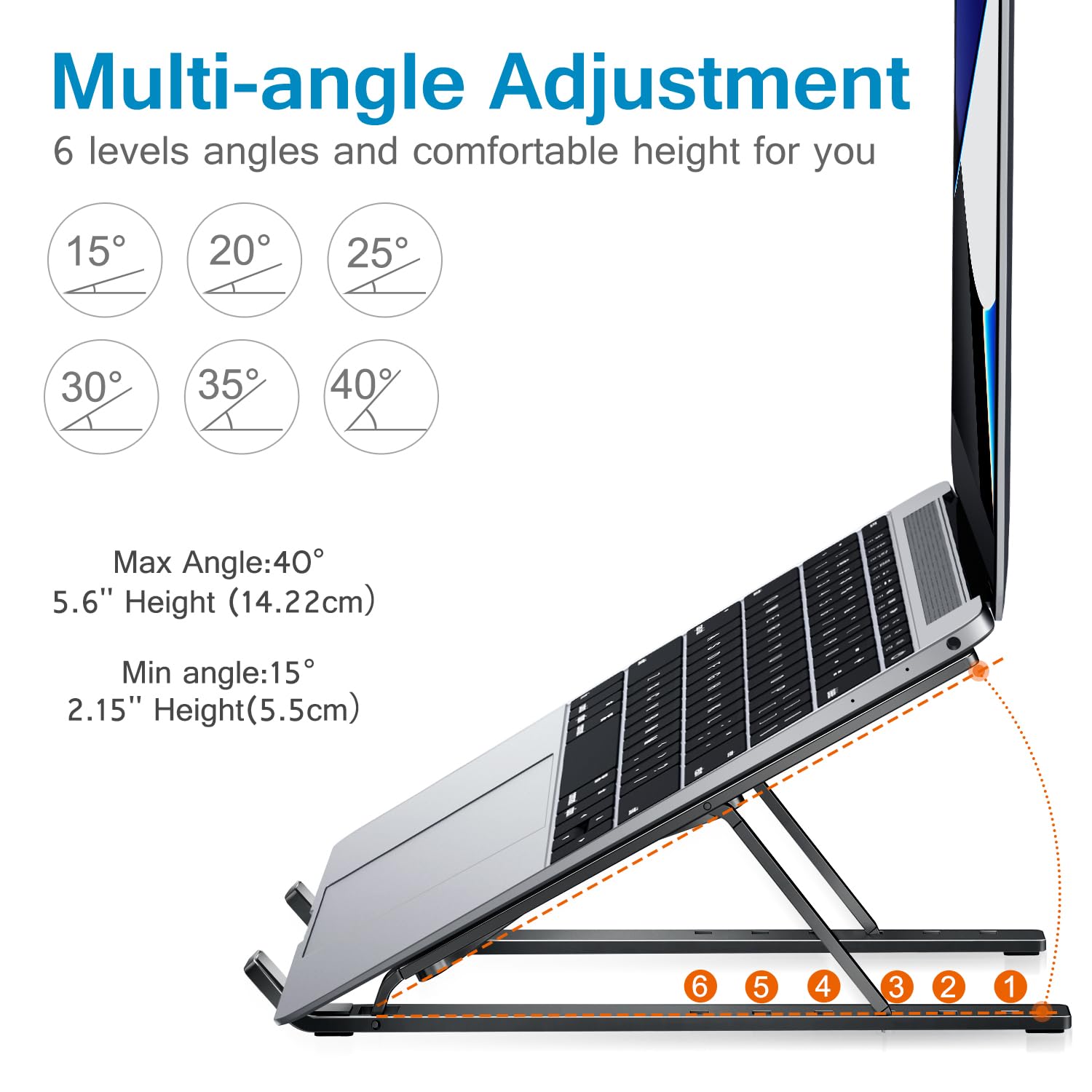 ivoler Laptop Stand, Laptop Holder Riser Computer Tablet Stand, 6 Angles Adjustable Aluminum Ergonomic Foldable Portable Desktop Holder Compatible with 10-15.6” MacBook,iPad, HP, Dell, Lenovo Black