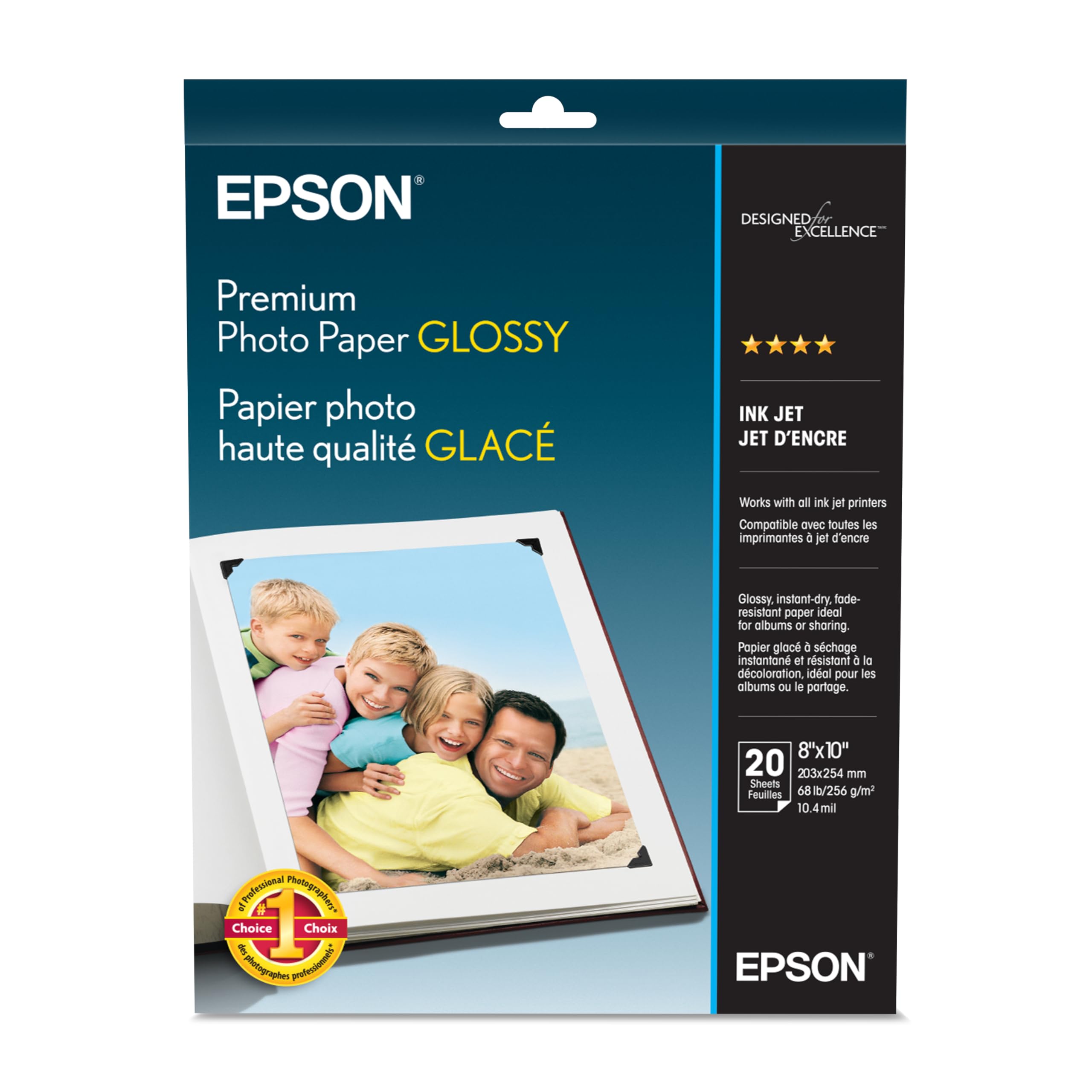 Epson S041465 Premium Photo Paper Glossy, 8"x10", 20 sheets Ink