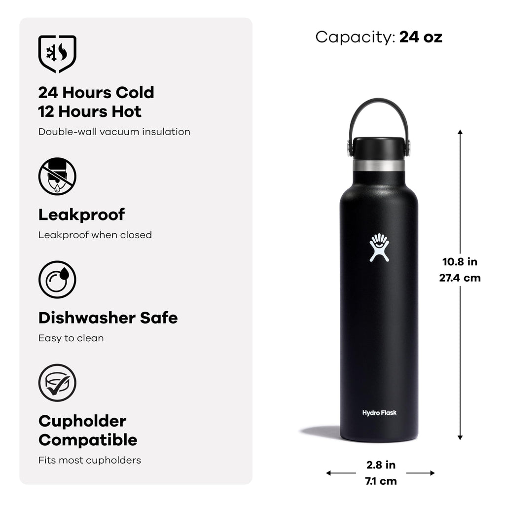 Hydro Flask 24 Oz Stainless Steel Standard Mouth Water Bottle with Flex Cap and Double-Wall Vacuum Insulation, Agave