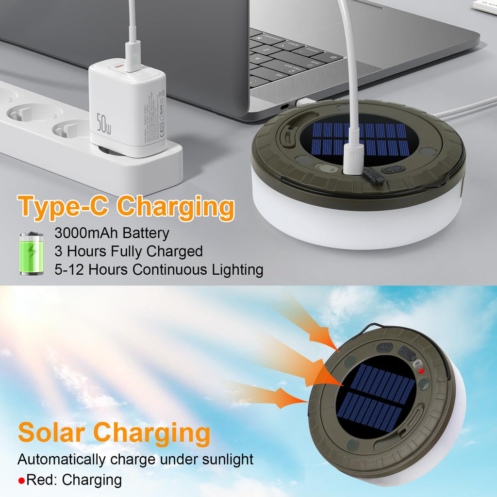 RISEMART Camping String Lights Rollable 10M, Camping Lamp with Solar Charging Waterproof Portable Rollable String Lights Outdoor with 5 Lighting Modes for Hiking and Yard Decoration