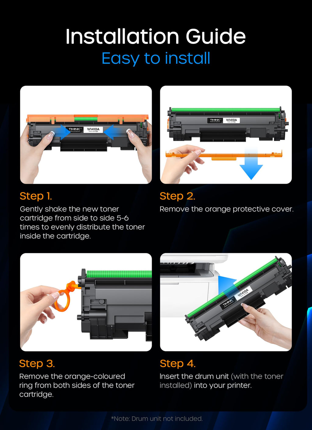 Timink 141A Toner Cartridge with Chip, High Yield Replacement for HP 141A W1410A 141X W1410X Black Toner Cartridge, Compatible with LaserJet Pro M110w MFP M139w M140w Printers (1 Black)