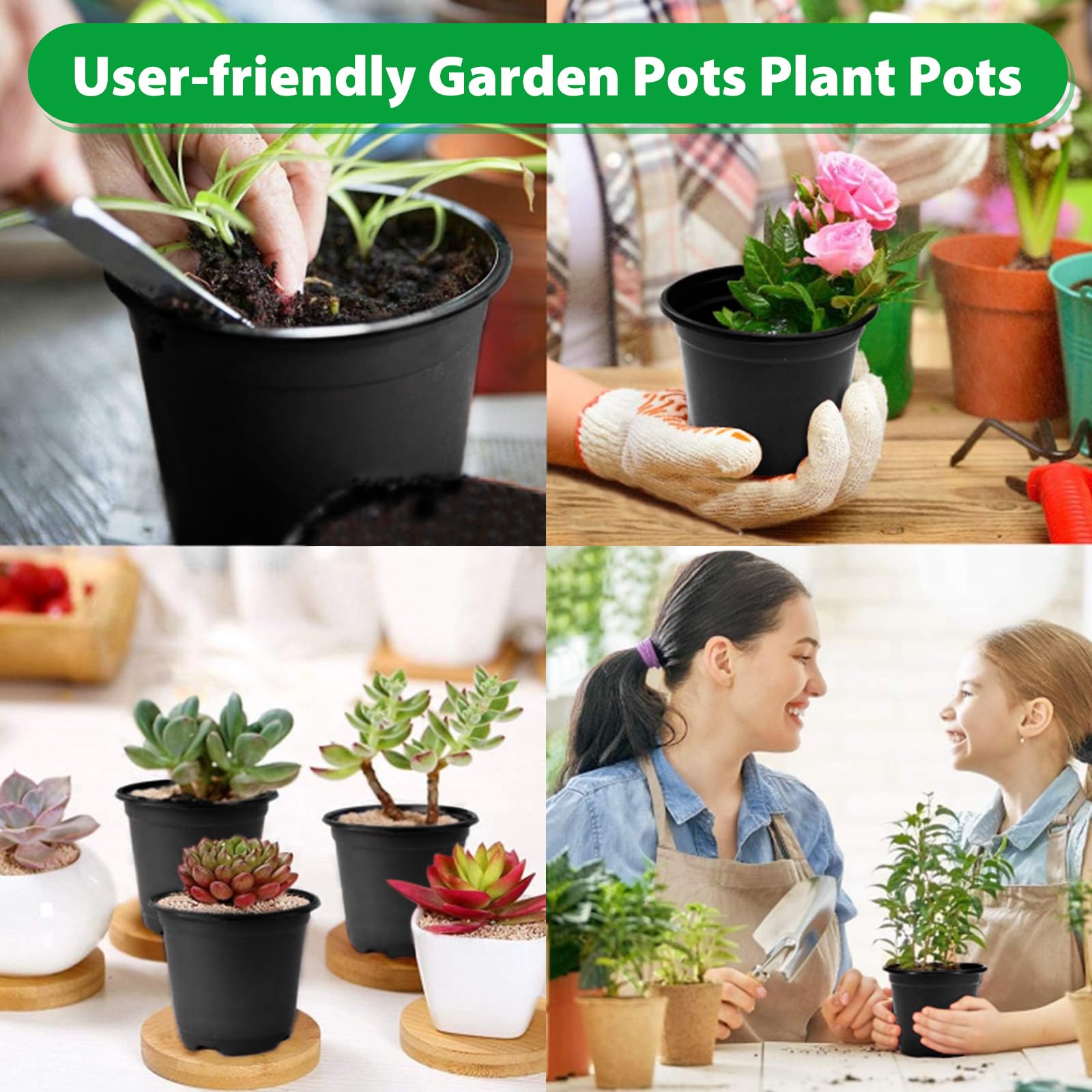 Sfee 100 Pack Plant Nursery Pots 4 inch Plastic Plant Pots, Soft Durable Reusable Seed Starting Pots for Succulents Plants Vegetables Fruits Seedlings Transplanting with 100 Plant Labels (Black)