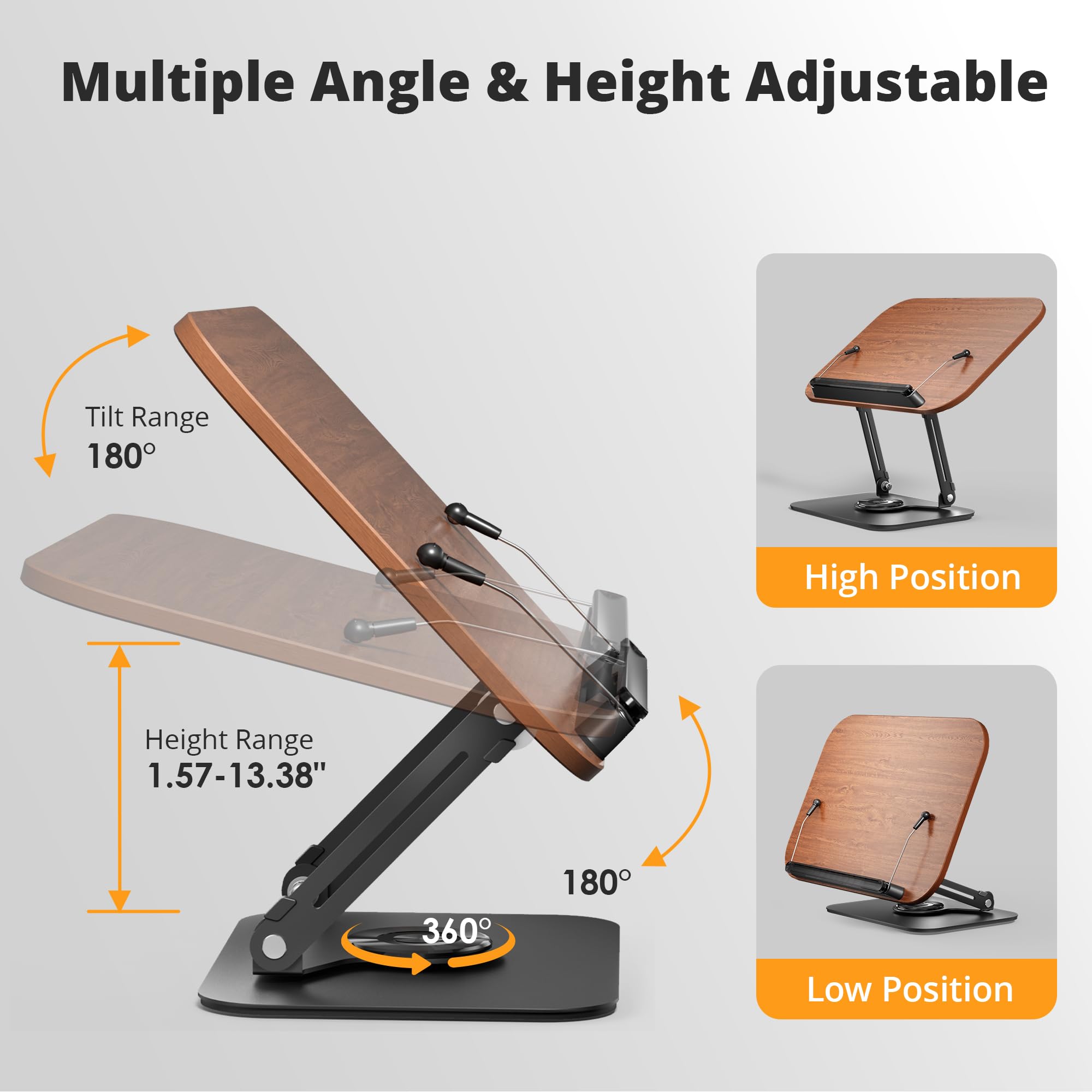 SupeDesk Book Stand for Reading, Adjustable Book Holder with 360° Rotating Bases, Foldable Designs, and Elastic Clips, Multifunctional Display Stand for Recipe, Cookbooks, Tablets, Laptops