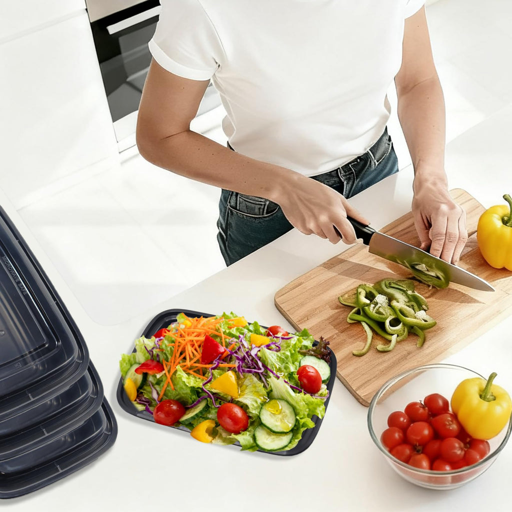 Meallax 50 Pack Black Food Containers with Lids, 38 oz Large Plastic Take Out Containers, Reusable Meal Prep Containers for Food Storage,Disposable Containers for Lunch and Restaurant