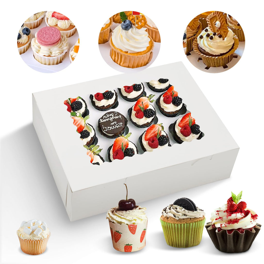 24 Sets x 12 Count Cupcake Containers Boxes Containers with Window, 12.8 x 10 x 3.5 Inch Cupcake Carrier Holder Bakery Boxes for Birthday,Wedding,Party