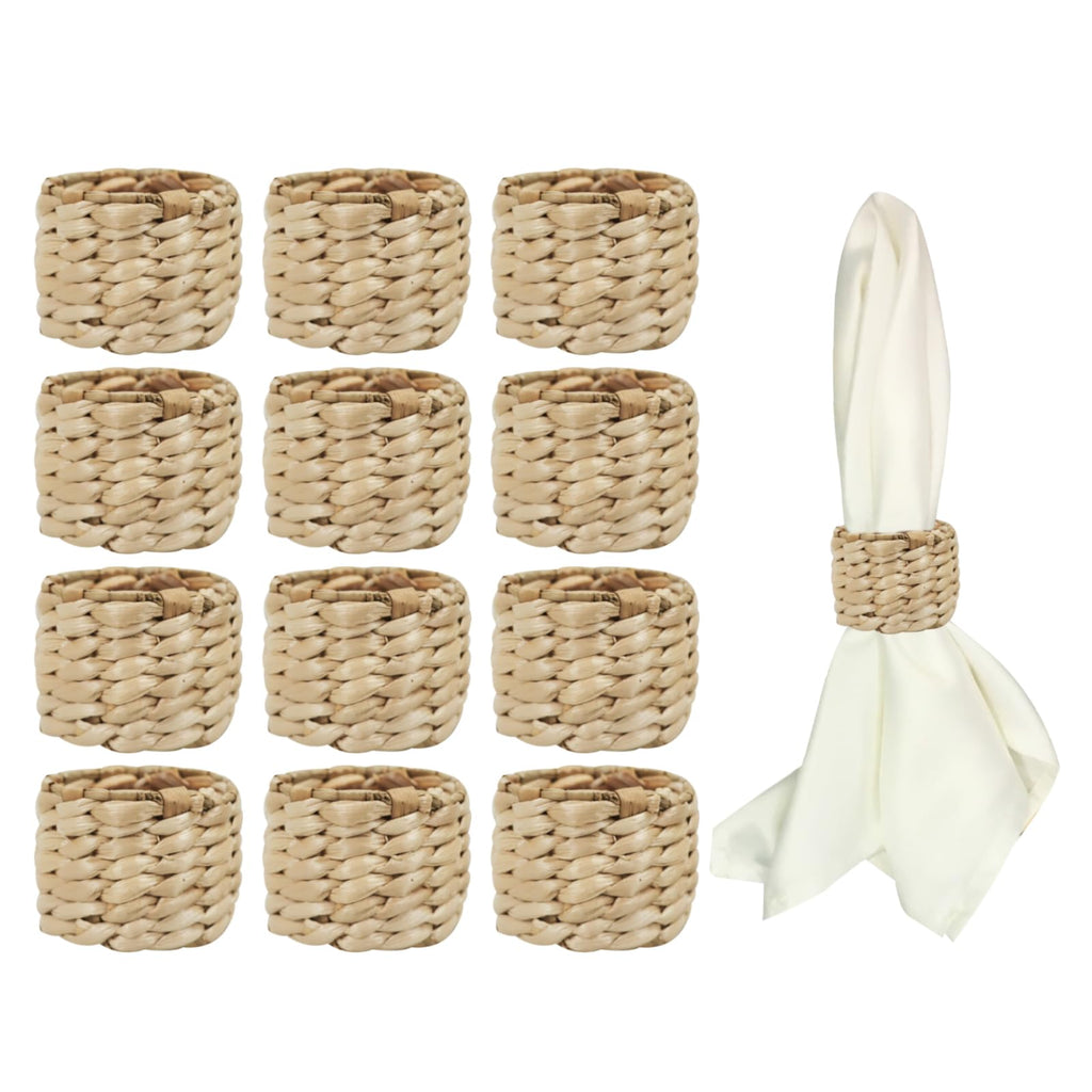 Auch 12Pcs Rustic Woven Napkin Rings, Round, Water Hyacinth, for Kitchen, Restaurant, Party, Wedding, Supplies
