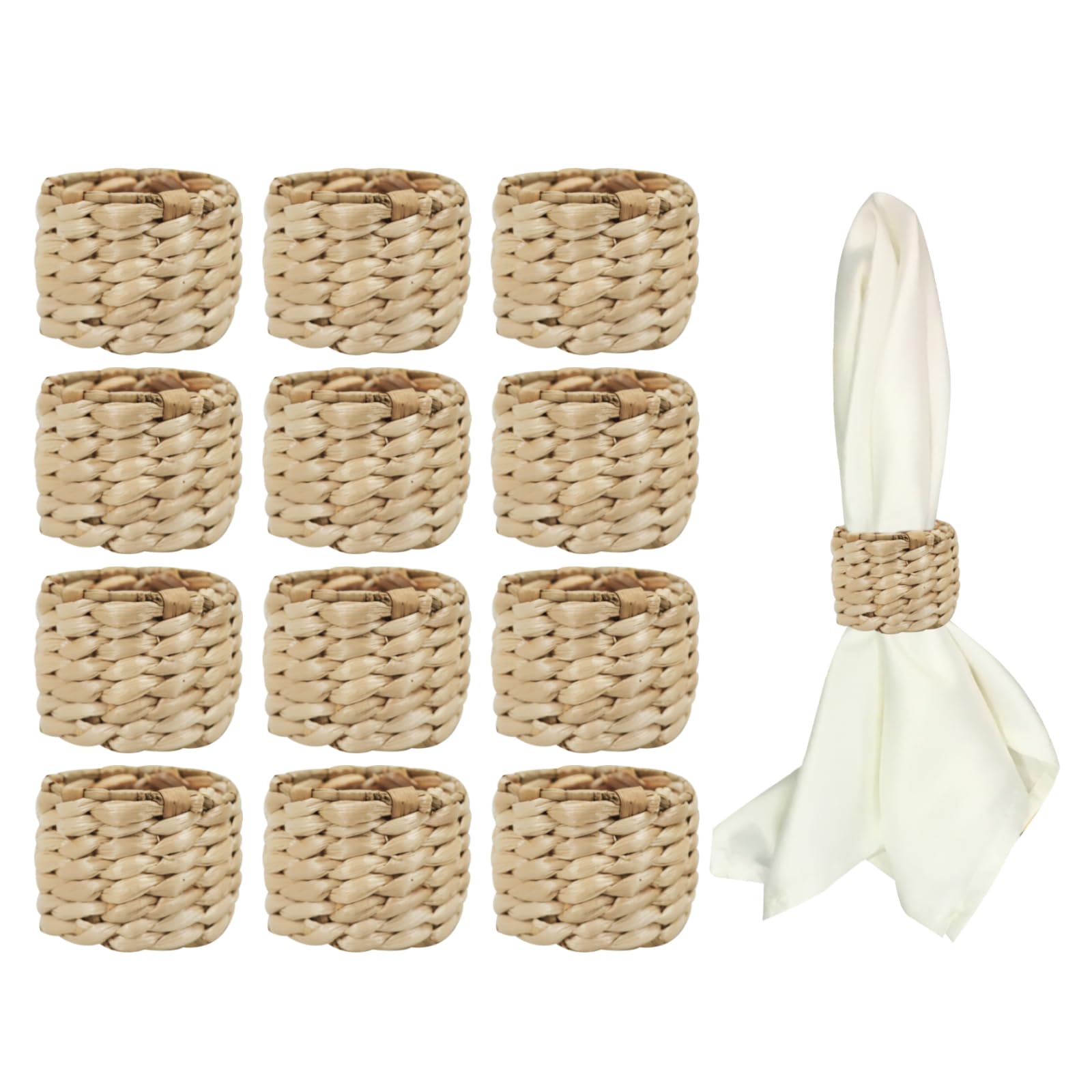 Auch 12Pcs Rustic Woven Napkin Rings, Round, Water Hyacinth, for Kitchen, Restaurant, Party, Wedding, Supplies