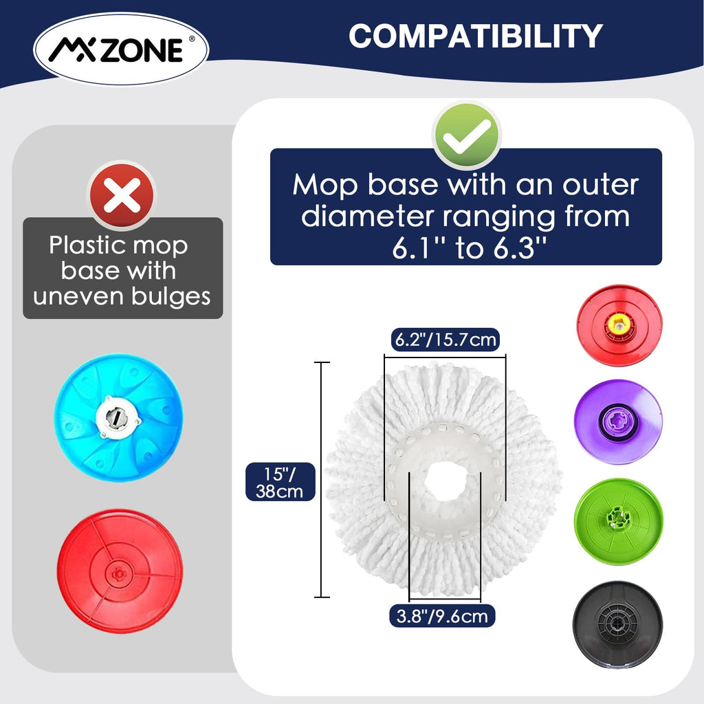 MXZONE Mop Head Replacement for Universal 360° Spin Magic Mop, Fits Hurricane Spin Mop Microfiber Mop Head Refills, Round Shape Standard Size, 5 Pack
