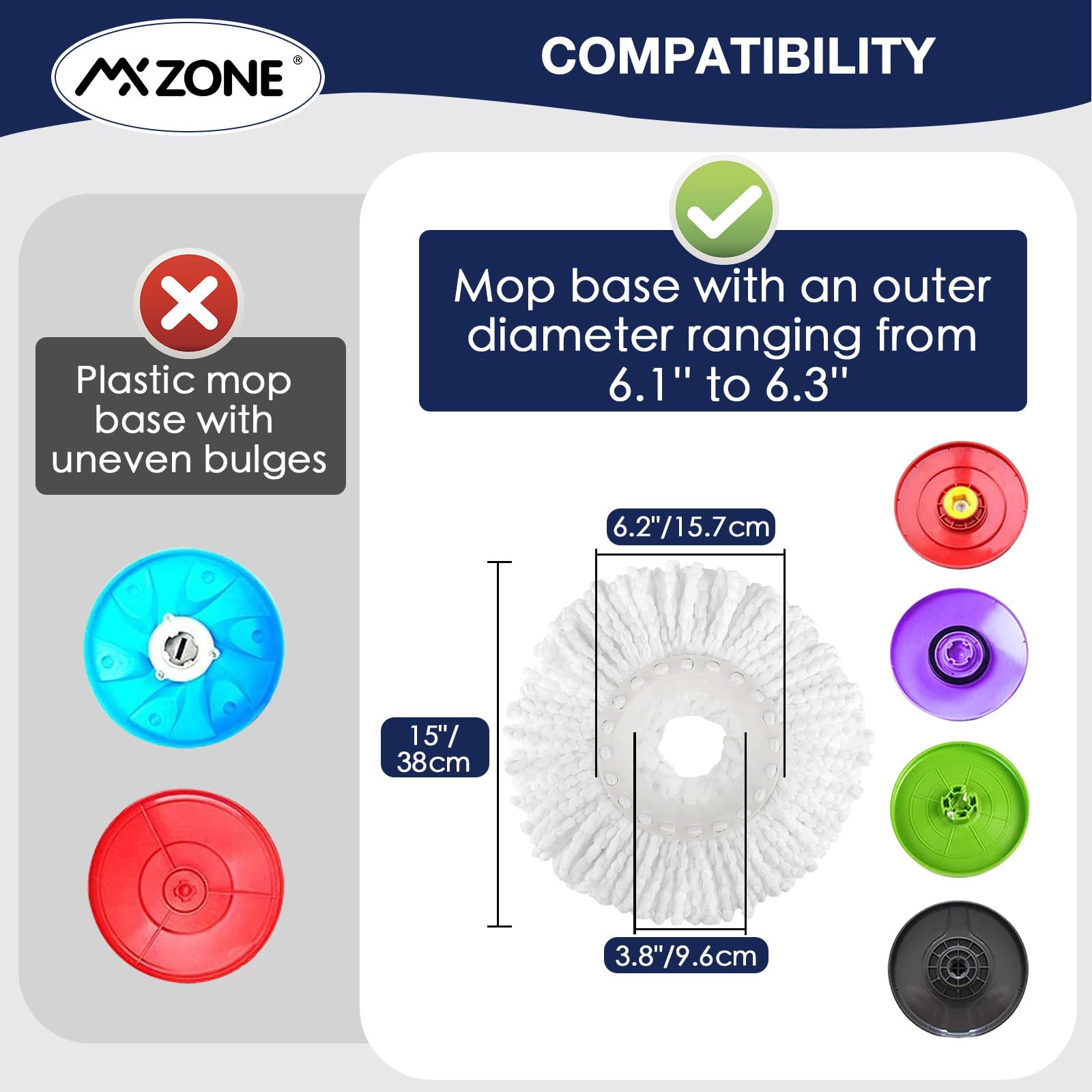 MXZONE Mop Head Replacement for Universal 360° Spin Magic Mop, Fits Hurricane Spin Mop Microfiber Mop Head Refills, Round Shape Standard Size, 5 Pack