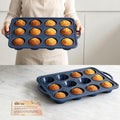 2 Pack Silicone Muffin Pan with Metal Frame, Non Stick Silicone Cupcake Pan with Handles Regular 12 Cup, BPA Free Silicon Muffin Tin Tray for Baking, Egg Bites, Cupcake Mold Grey