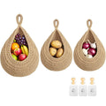 Hanging Fruit Baskets for Kitchen, 3 Pack Boho Cotton Rope Handwoven Vegetable Storage Wall Mounted Large Organizing Basket for Farmhouse Decor, Onion, Potato, Garlic and Plants