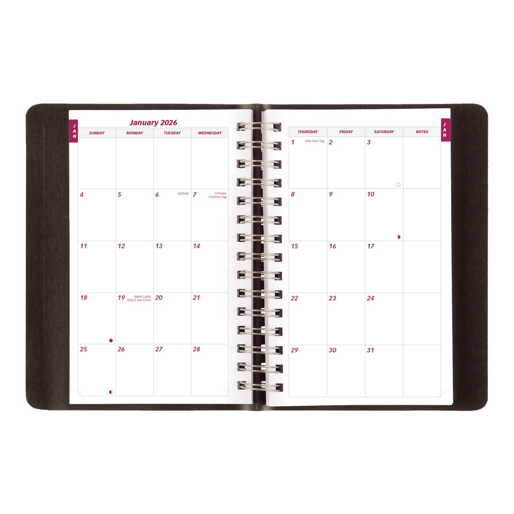 Brownline® 2026 Essential Daily/Monthly Planner, Appointment Book, 12 Months, January to December, Twin-Wire Binding, 8" x 5", Black (CB634W.BLK-26)